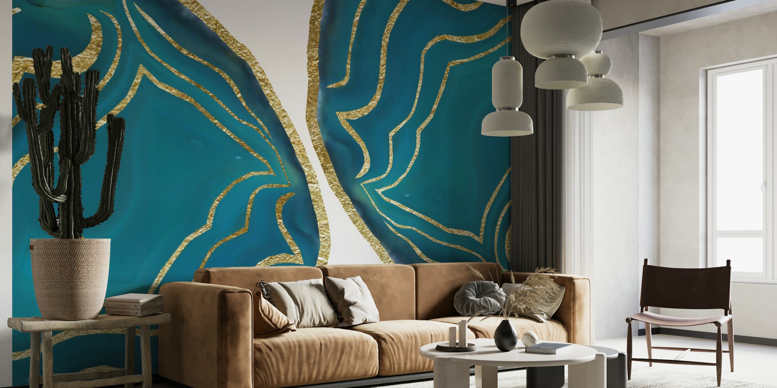 Teal Blue Agate Gold Glam 1 wallpaper