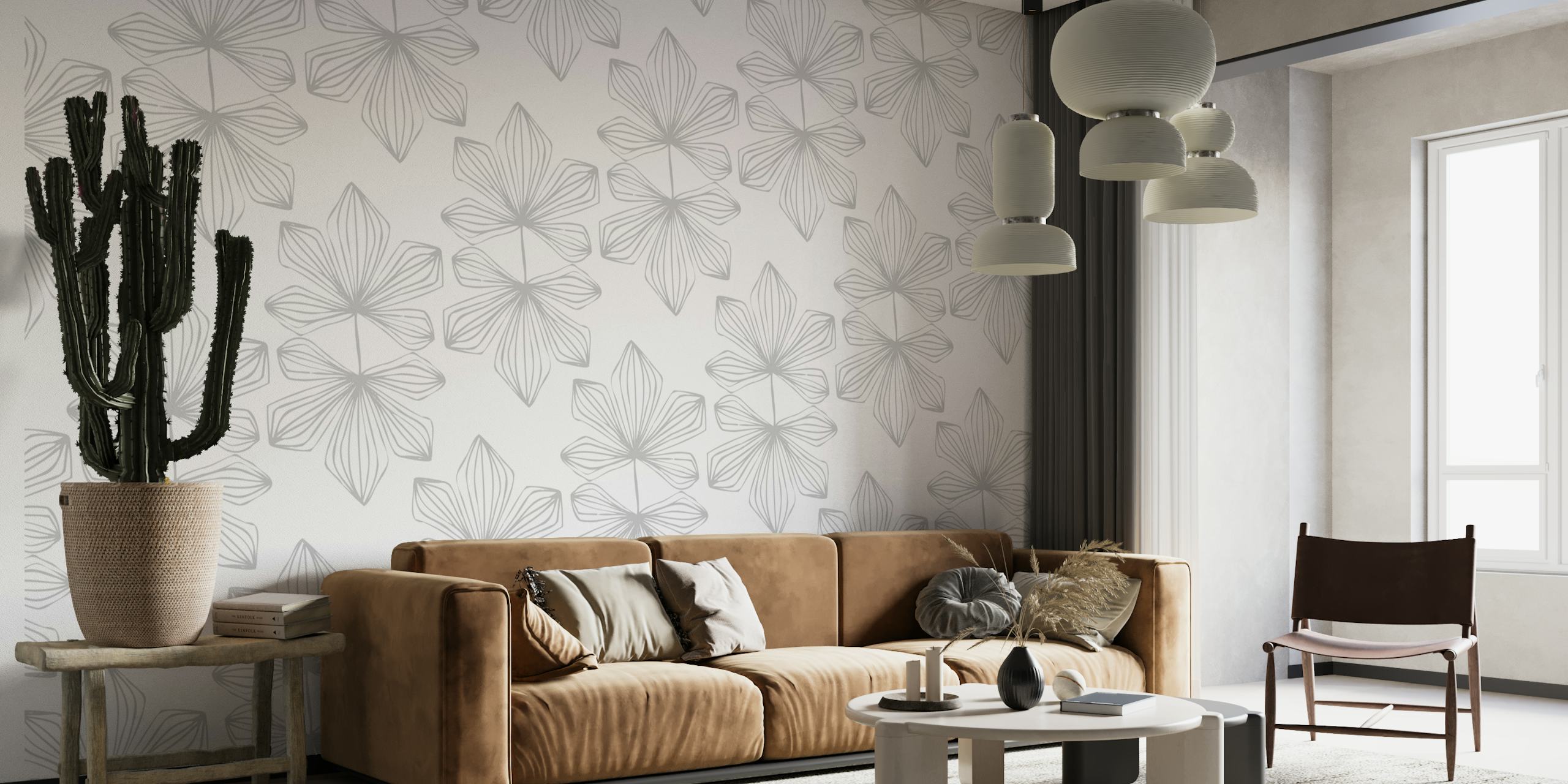 Mural de parede com padrão monocromático de folhas de castanheiro