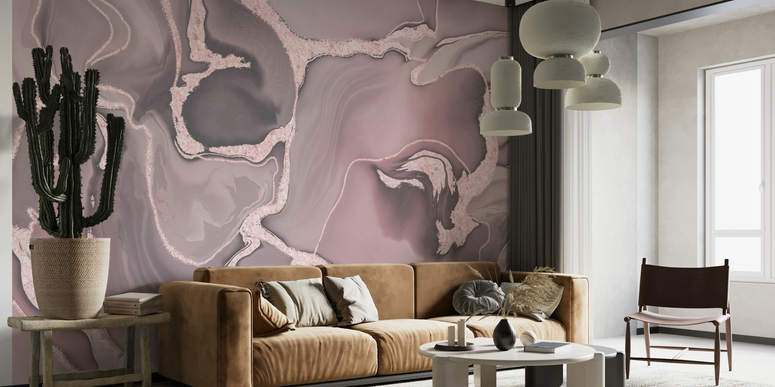 Blush and rose gold marbled wallpaper, abstract design
