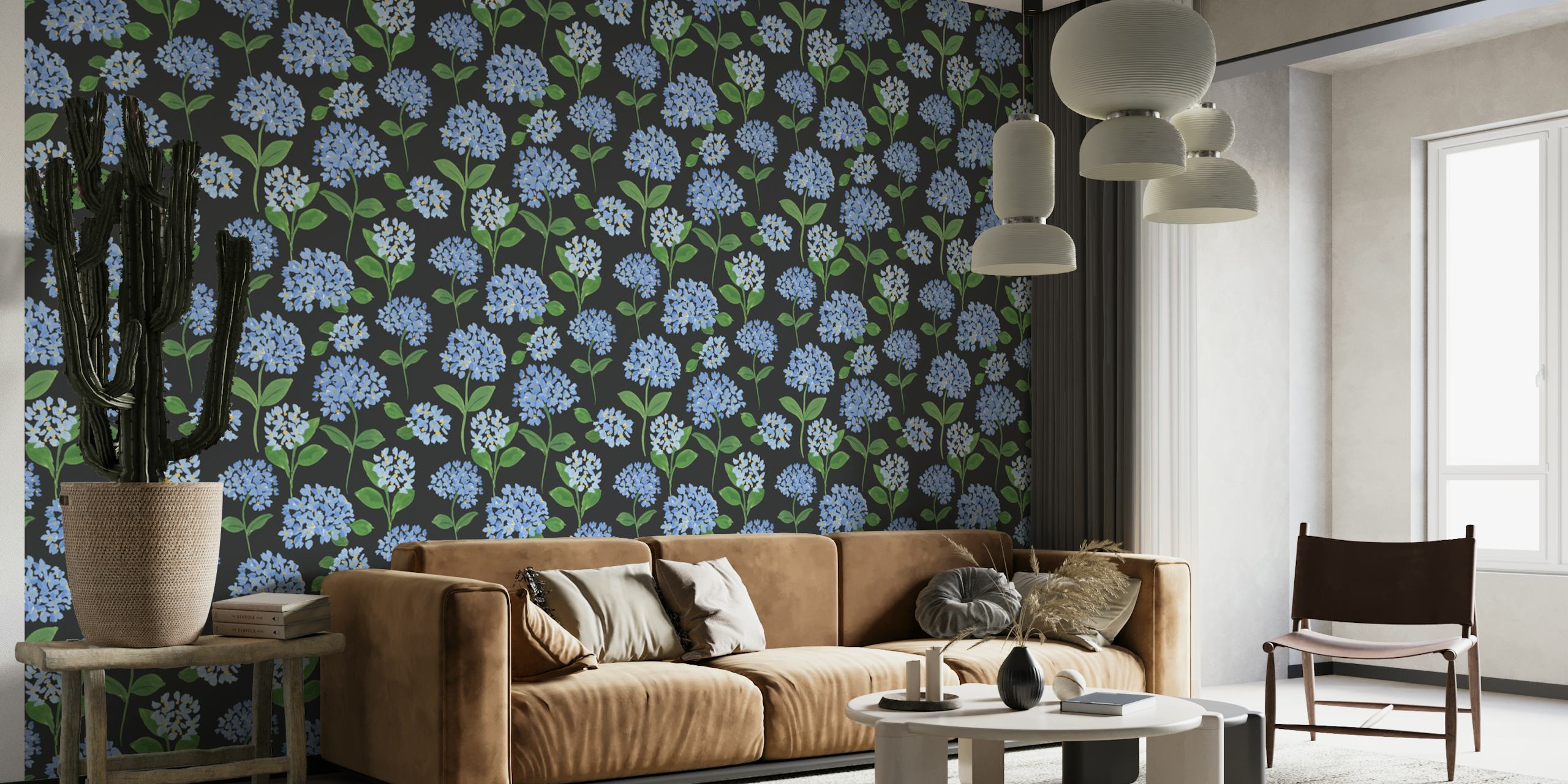 Hydrangea pattern wallpaper in einem Raum
