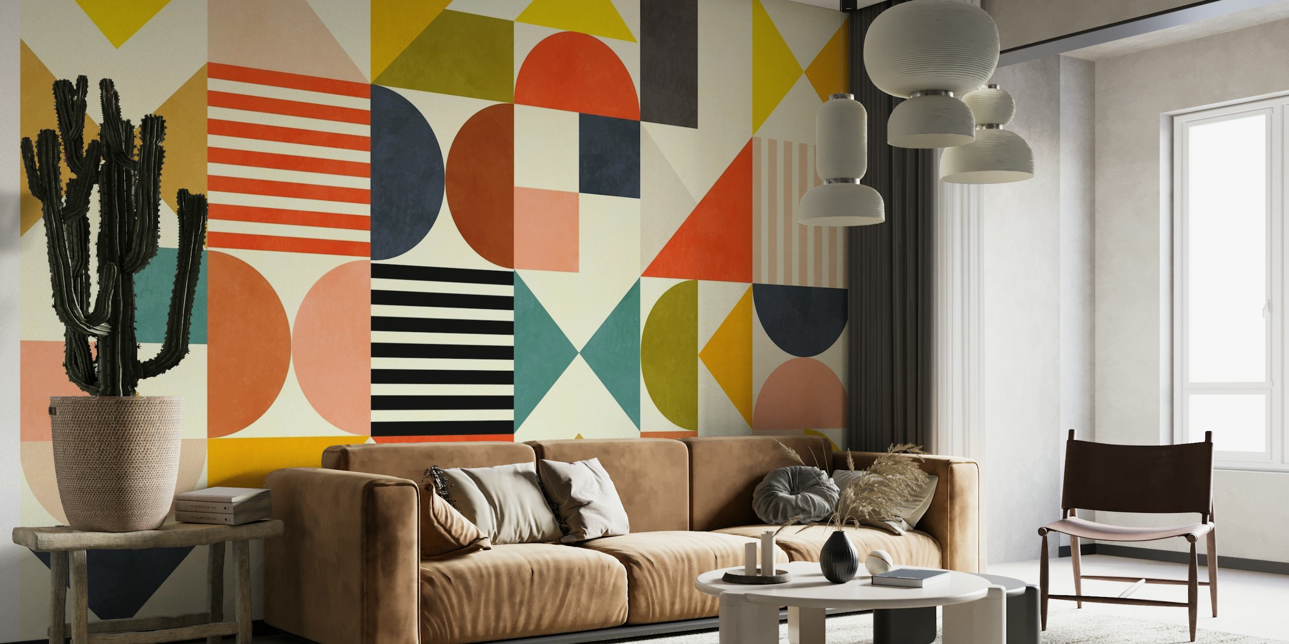 Vibrant geometric Bauhaus design wallpaper