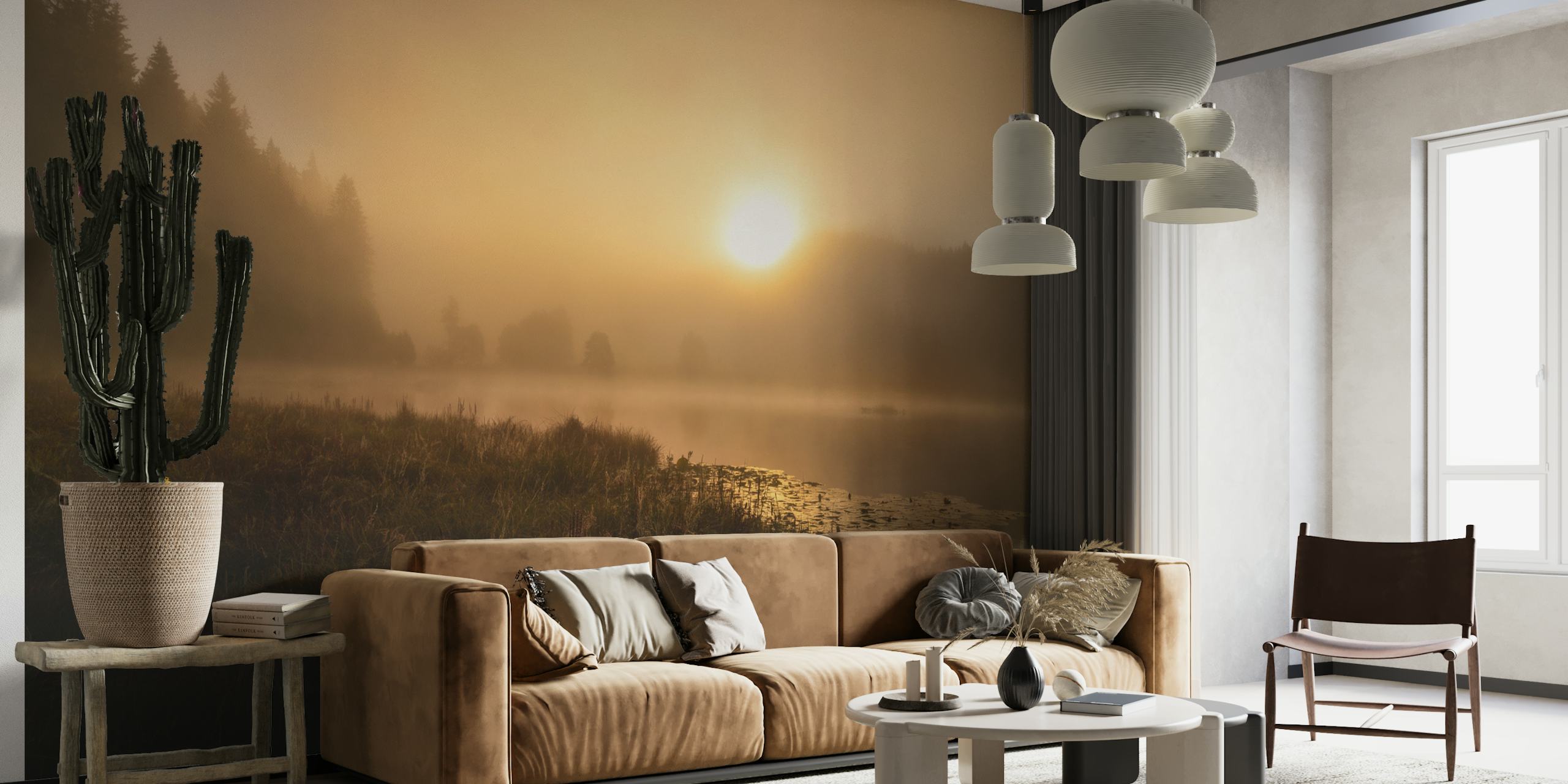 Misty Autumn Morning Landscape Wall Mural