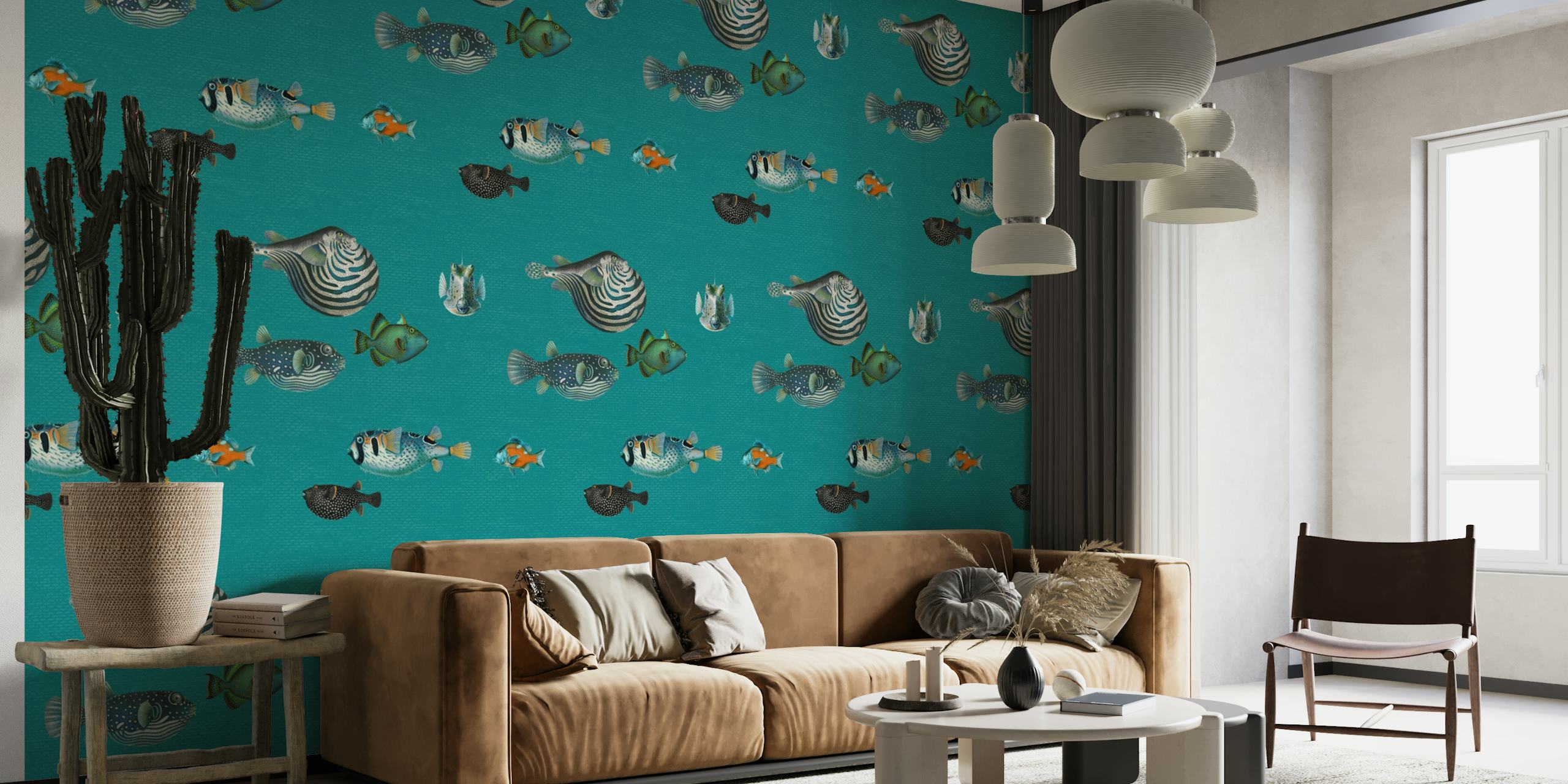 Acquario Fish in teal wallpaper