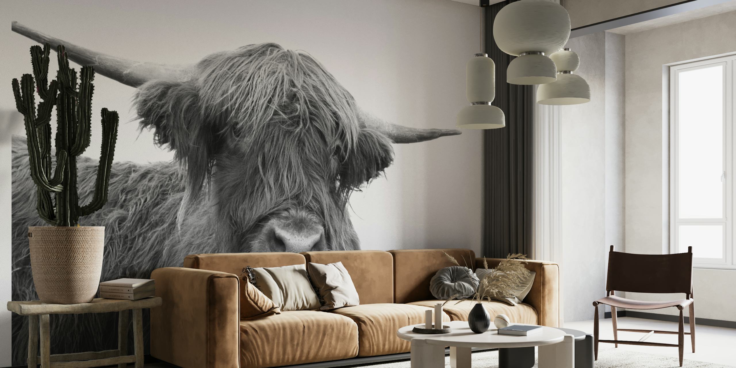 Highland Cow Black White 5 wallpaper