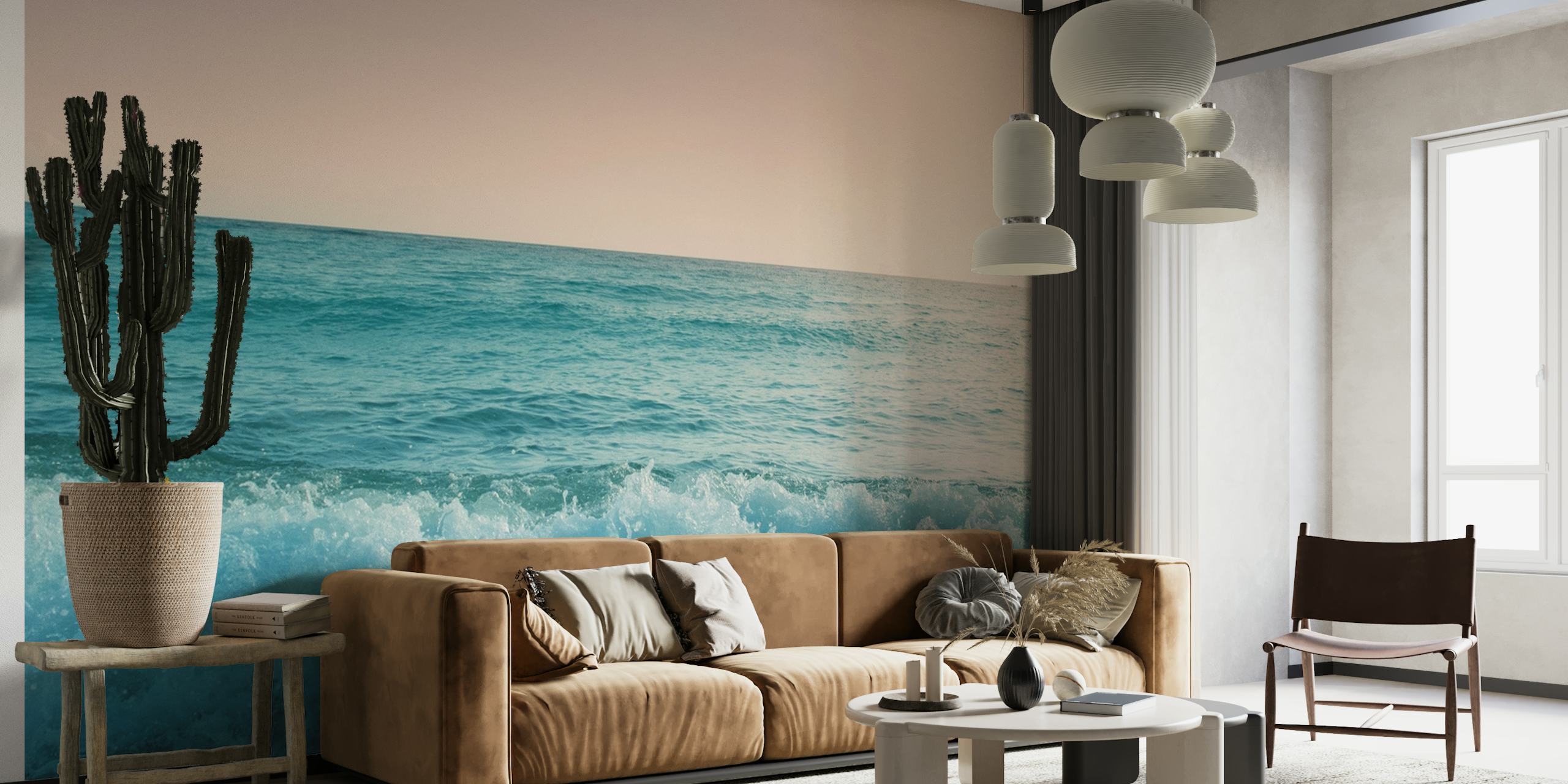 Pastel ocean waves with soft blues and turquoise tones wallpaper