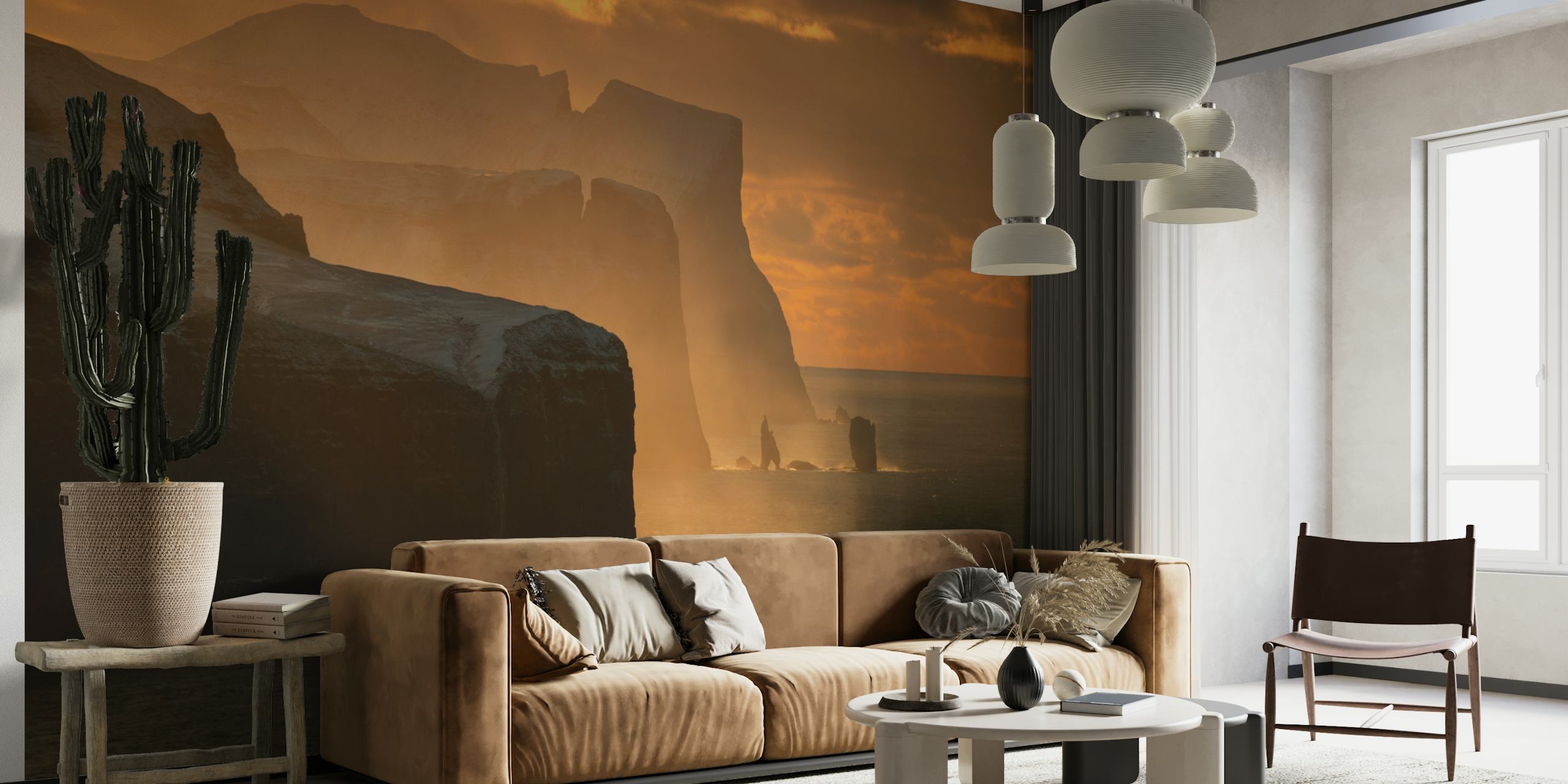 Tapeta Faroe cliffs w stylowym pokoju