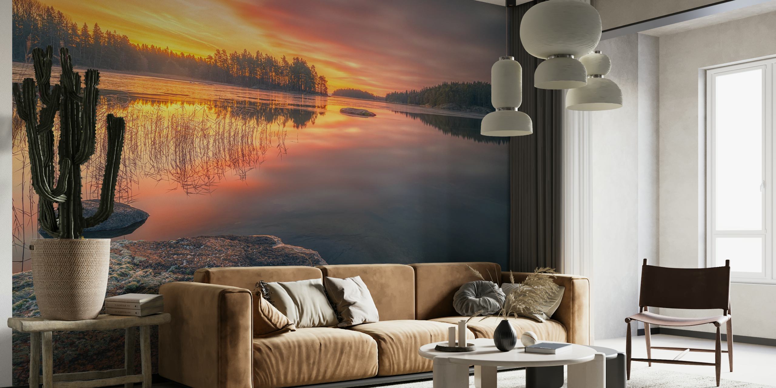Tranquil Vättern Lake at dawn with pastel skies mural
