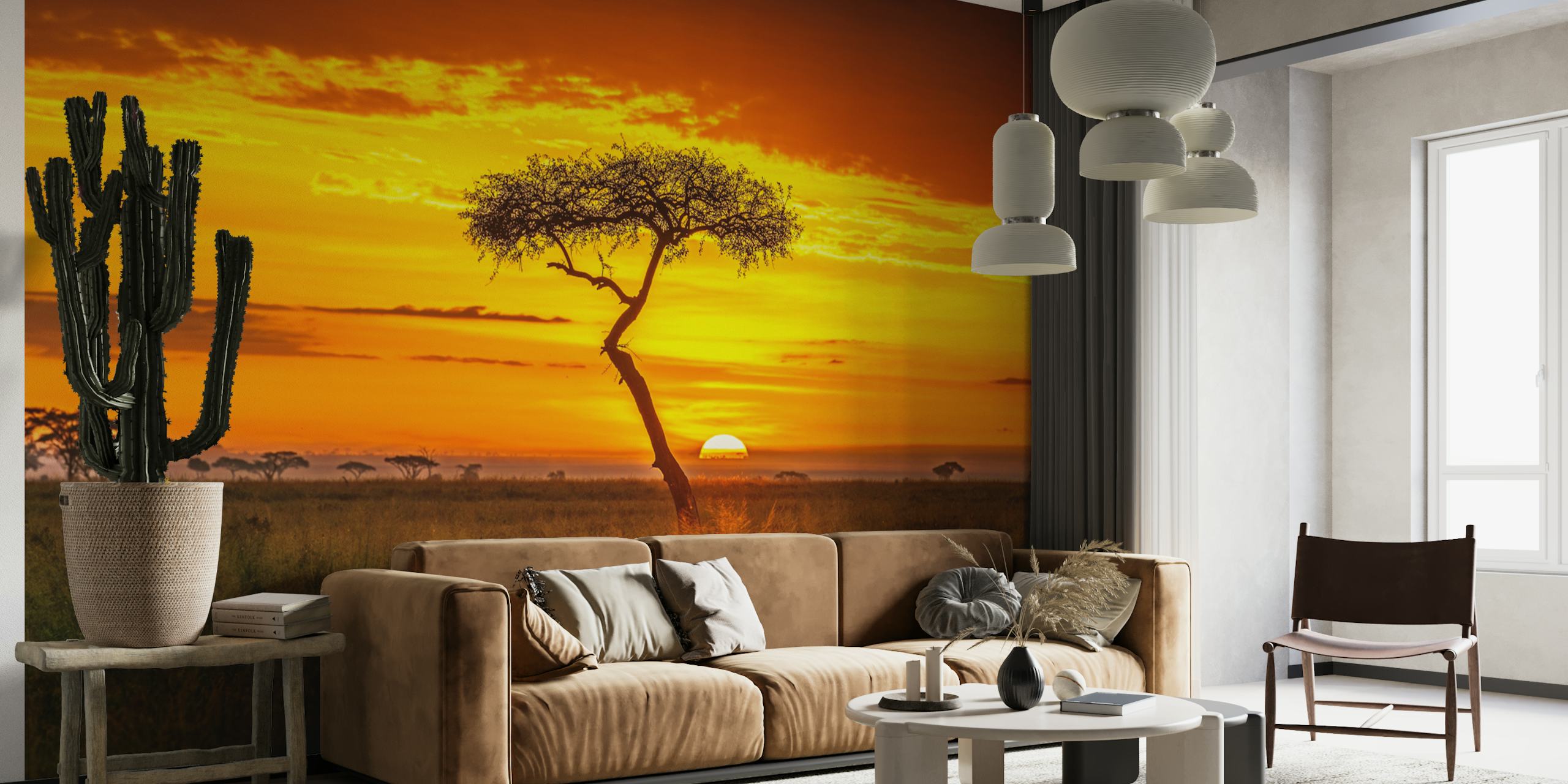Ταπετσαρία Primordial Africa με τοπίο ηλιοβασιλέματος