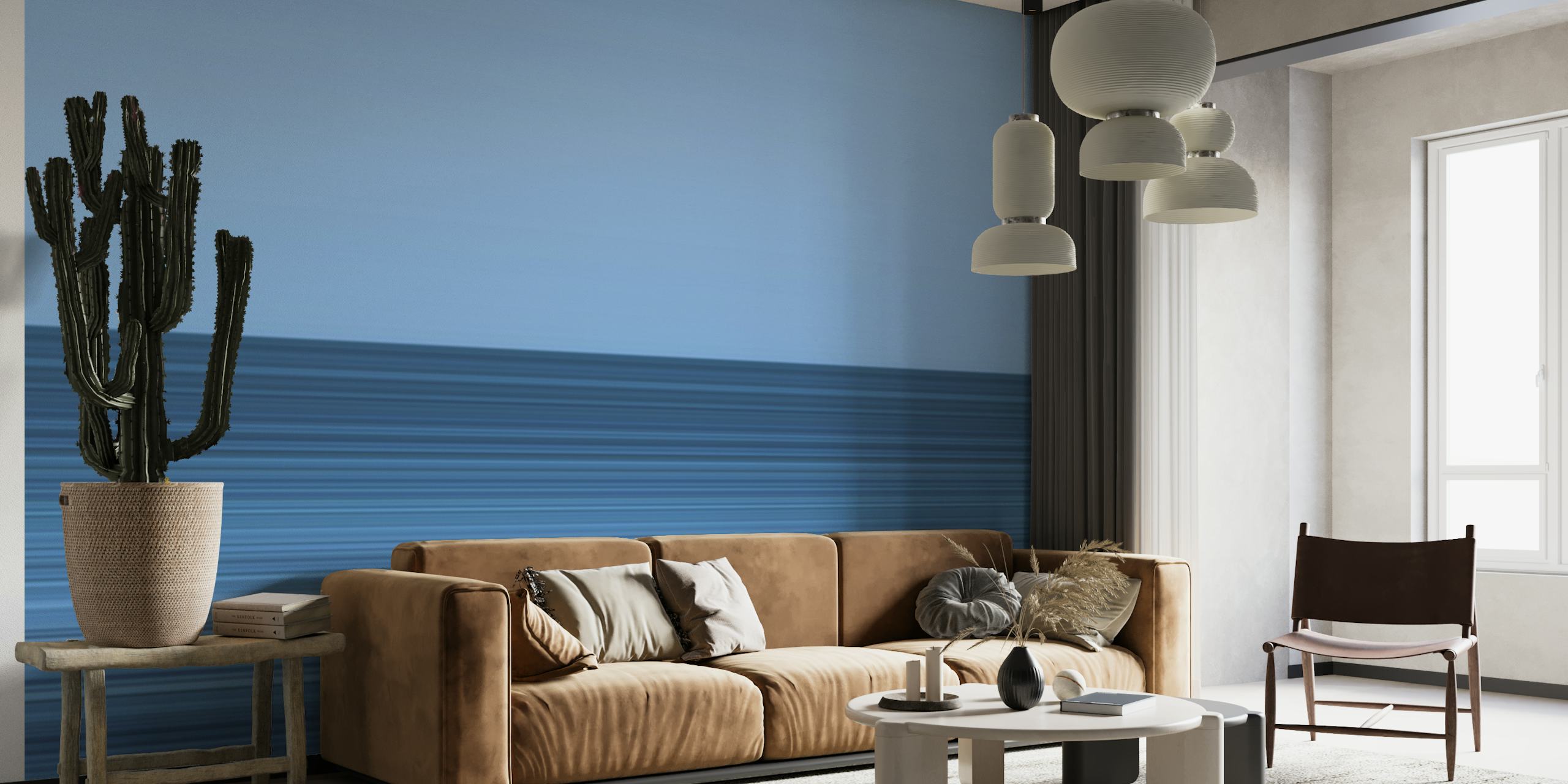 Abstract horizontal line pattern wall mural in shades of blue, inspired by the Philippines seascape