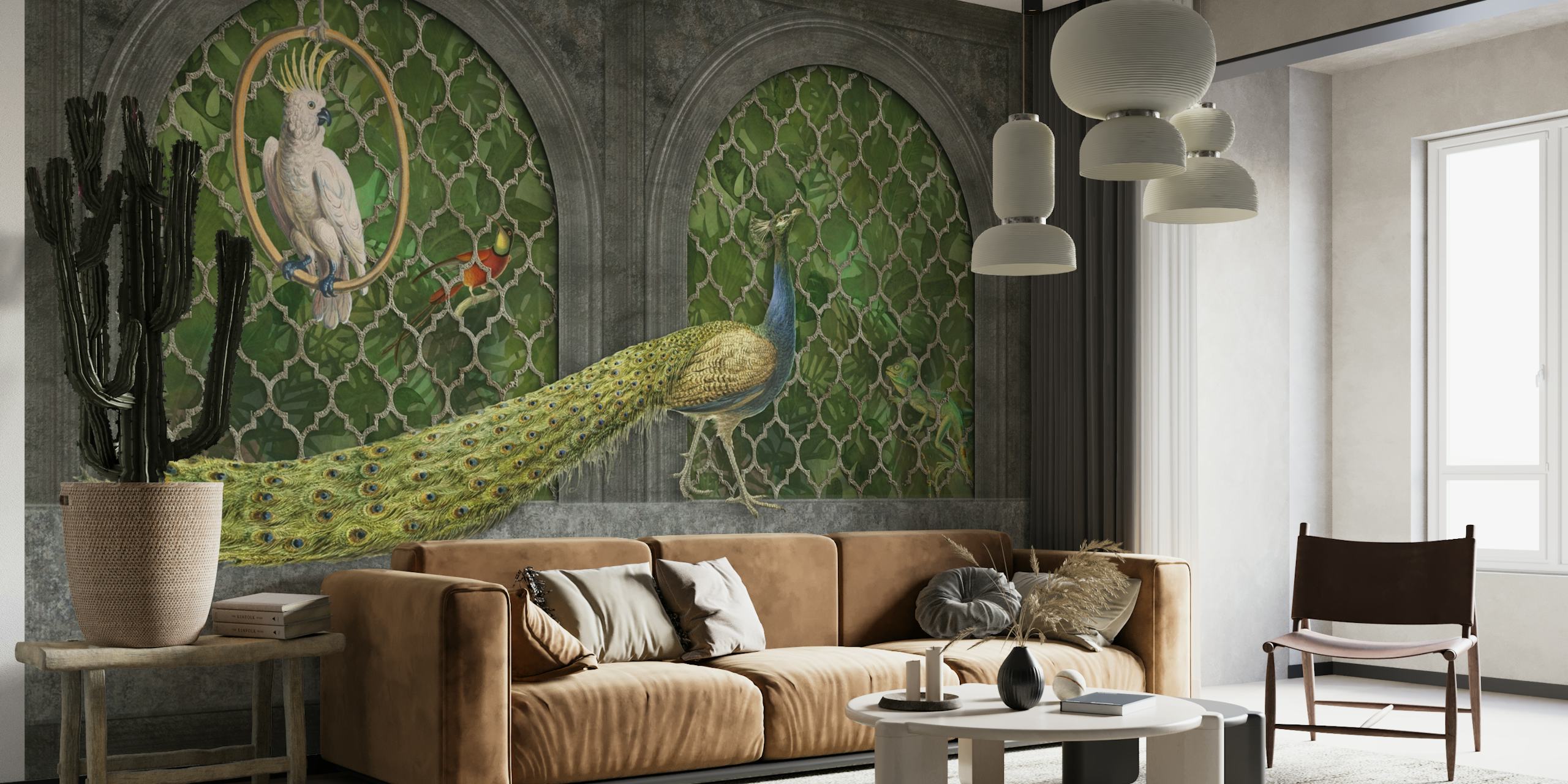 Peacocks Jungle Palace papel pintado