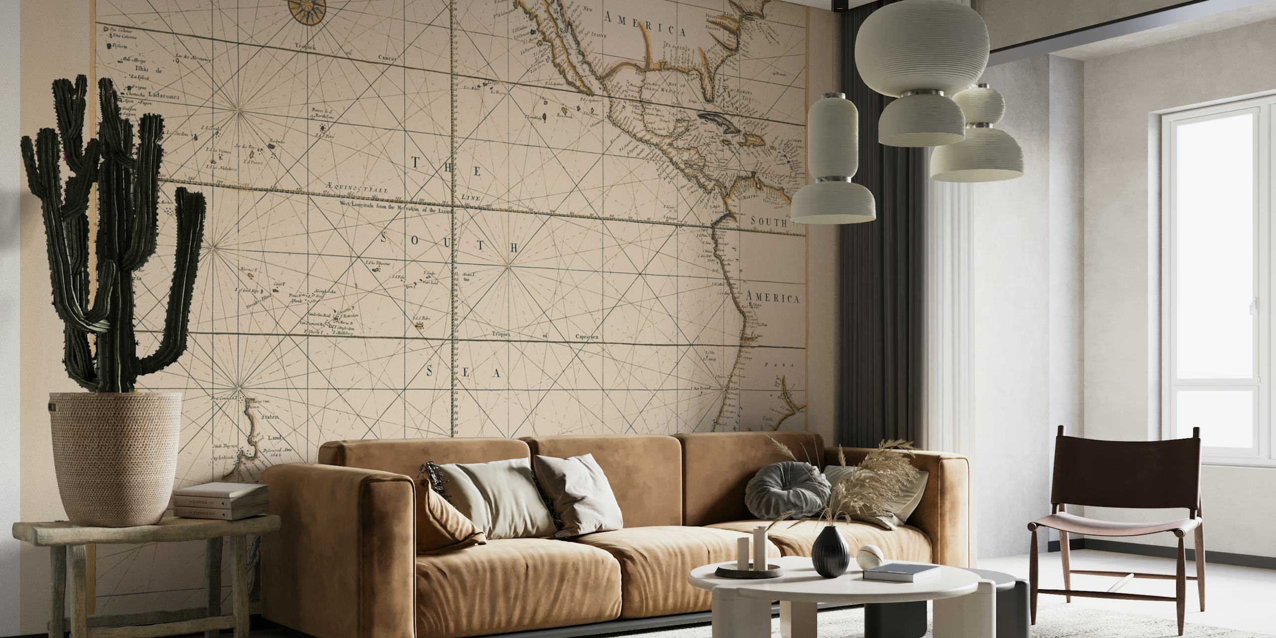 Antique-style South Sea vintage map wall mural with aged beige tones