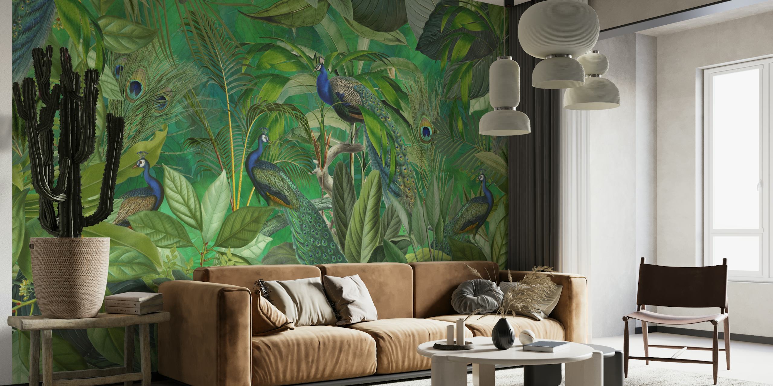 Papel de parede Peacocks Green Paradise em um quarto