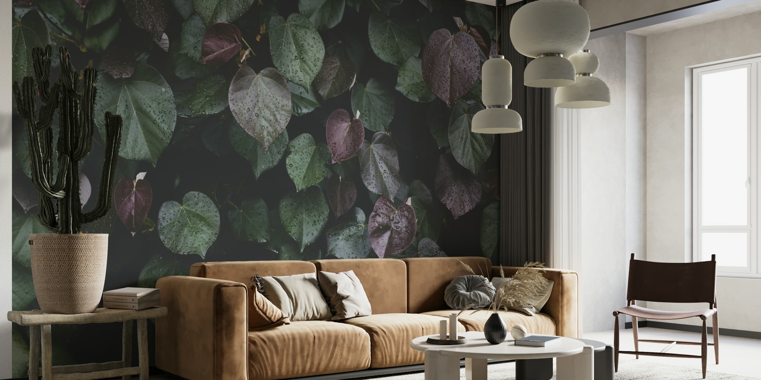 Winter leaves wall mural with frost-kissed foliage