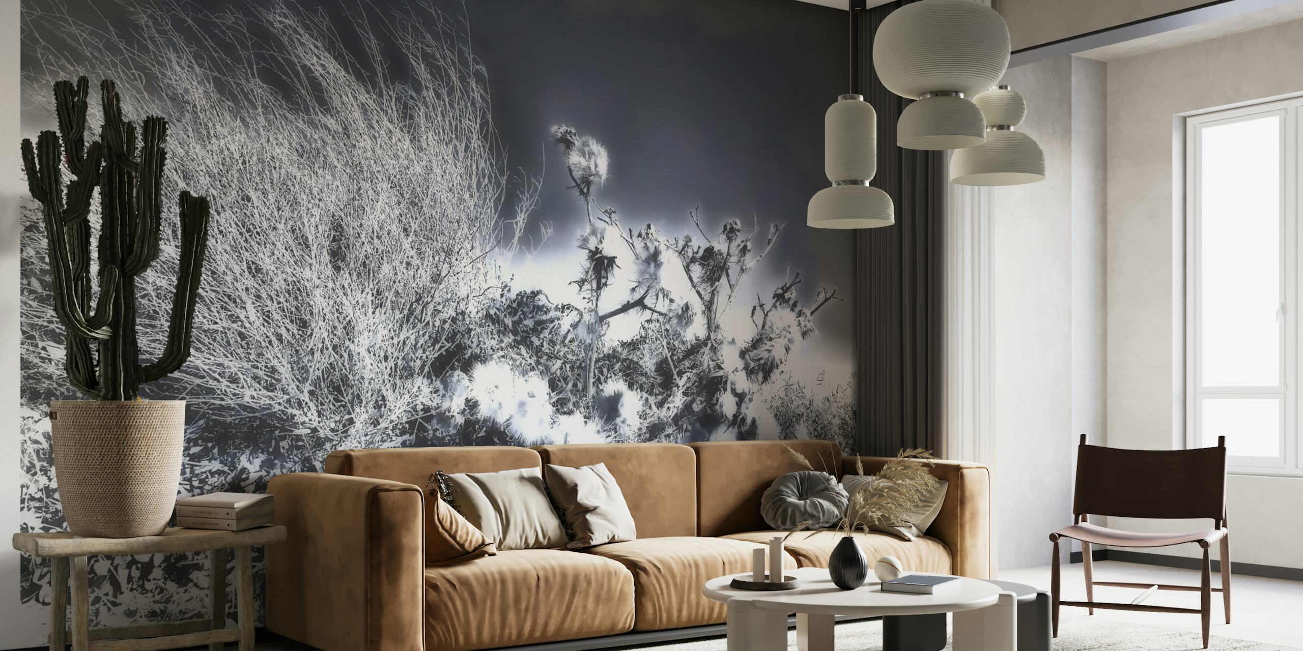 Wind-swept trees in monochrome wall mural from happywall.com