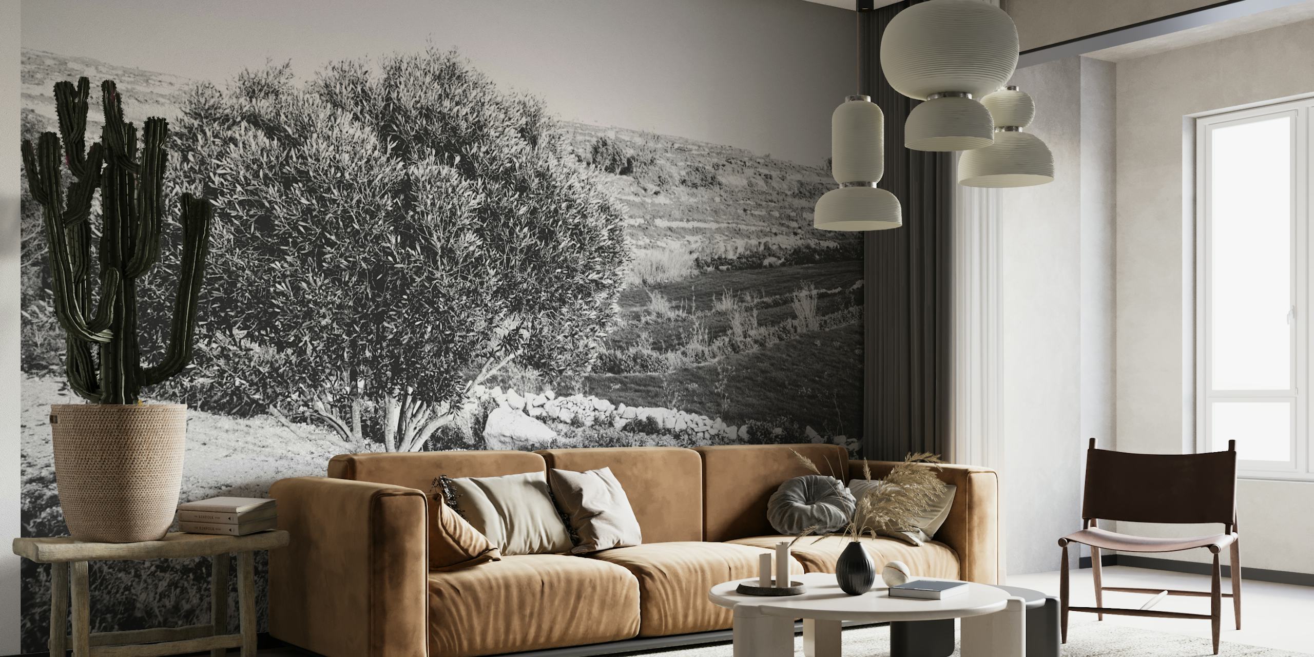 Black and white spring trees wall mural on happywall.com