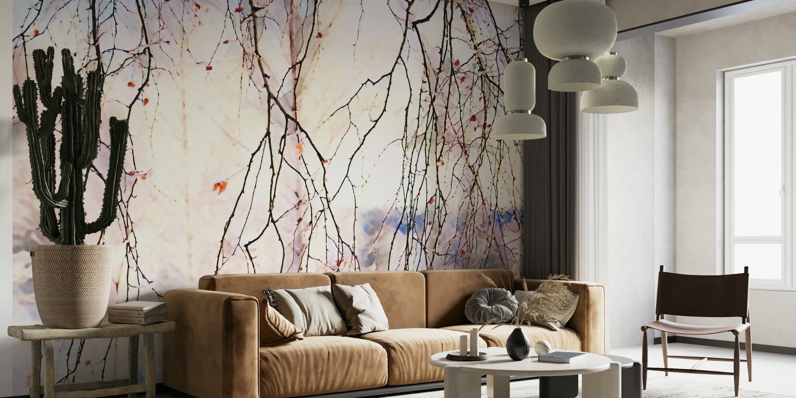 Birch tree branches with light colors and soft outlines wallpaper