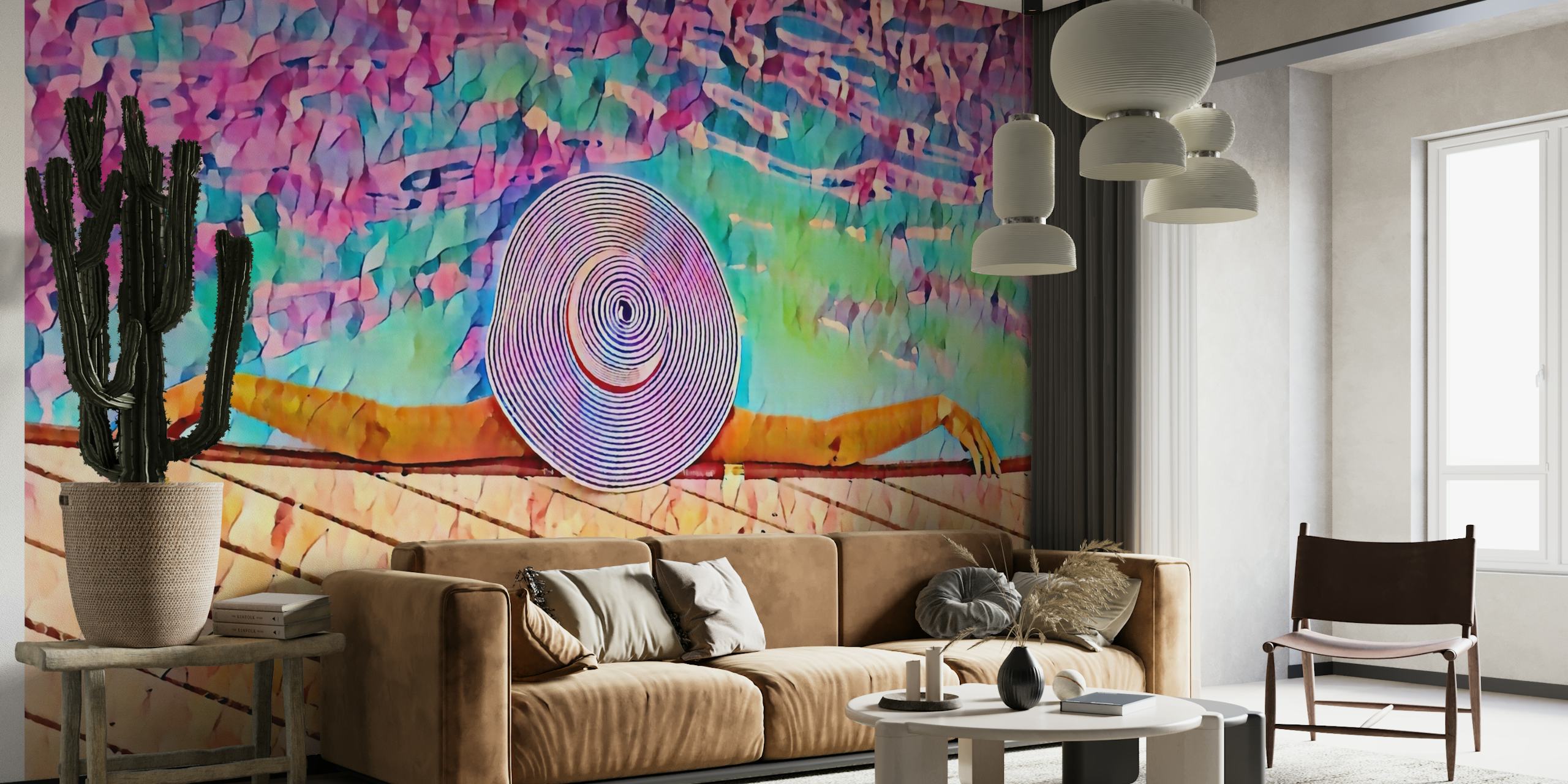 Palm Springs poolside themed wall mural with vibrant colors and a retro feel