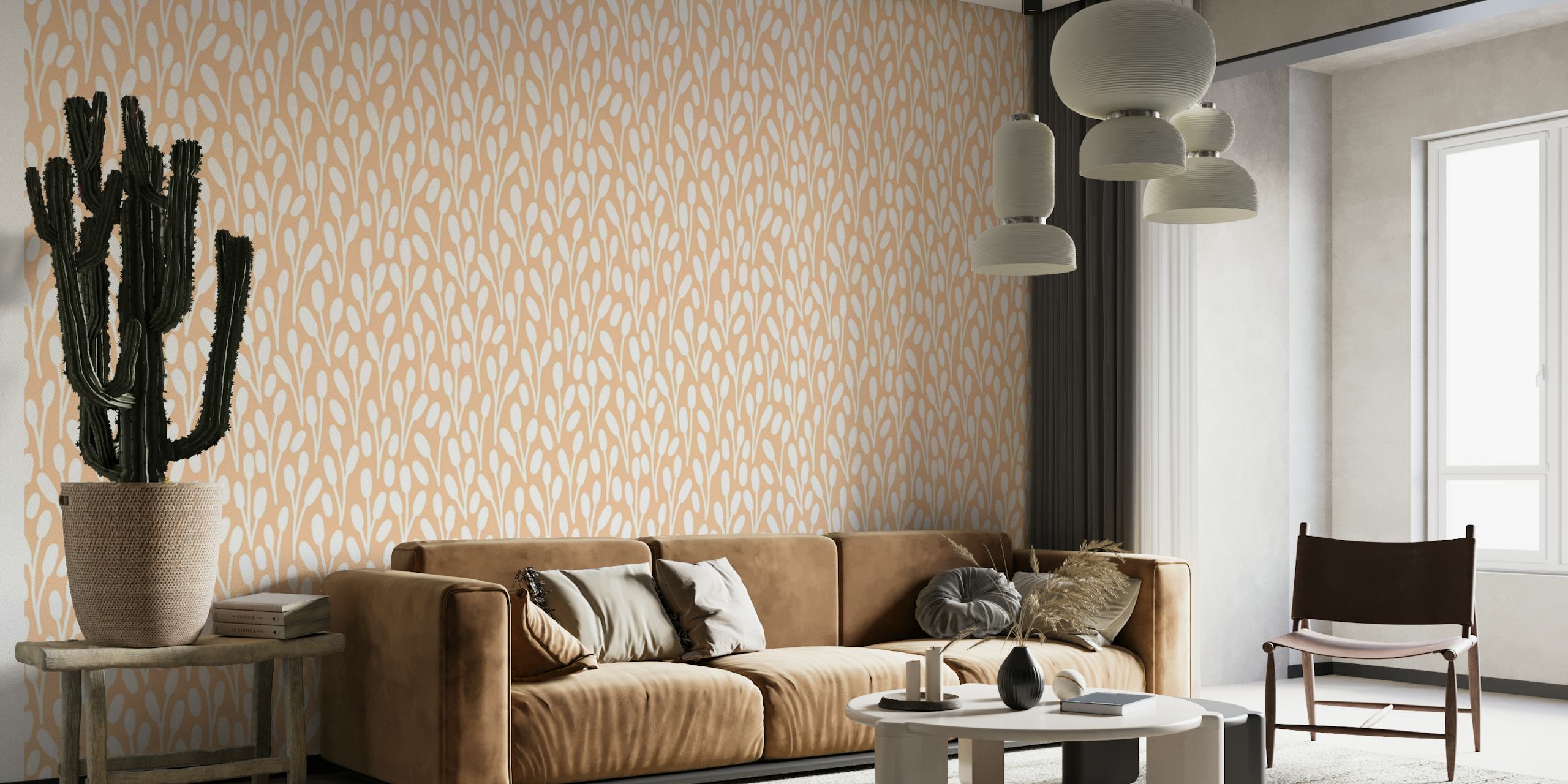Warm orange reed pattern wall mural for interior decoration.