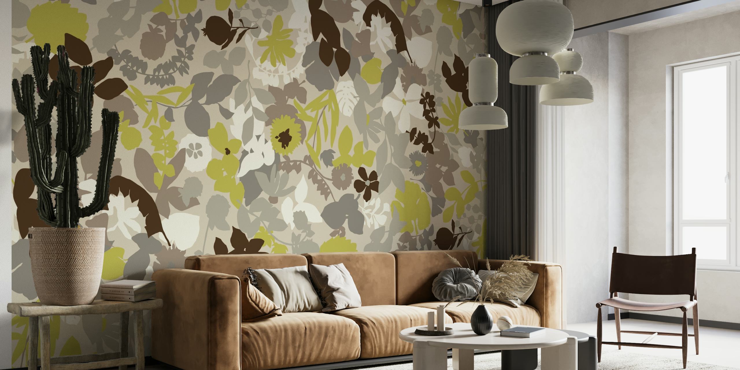 Foliage beige green wallpaper