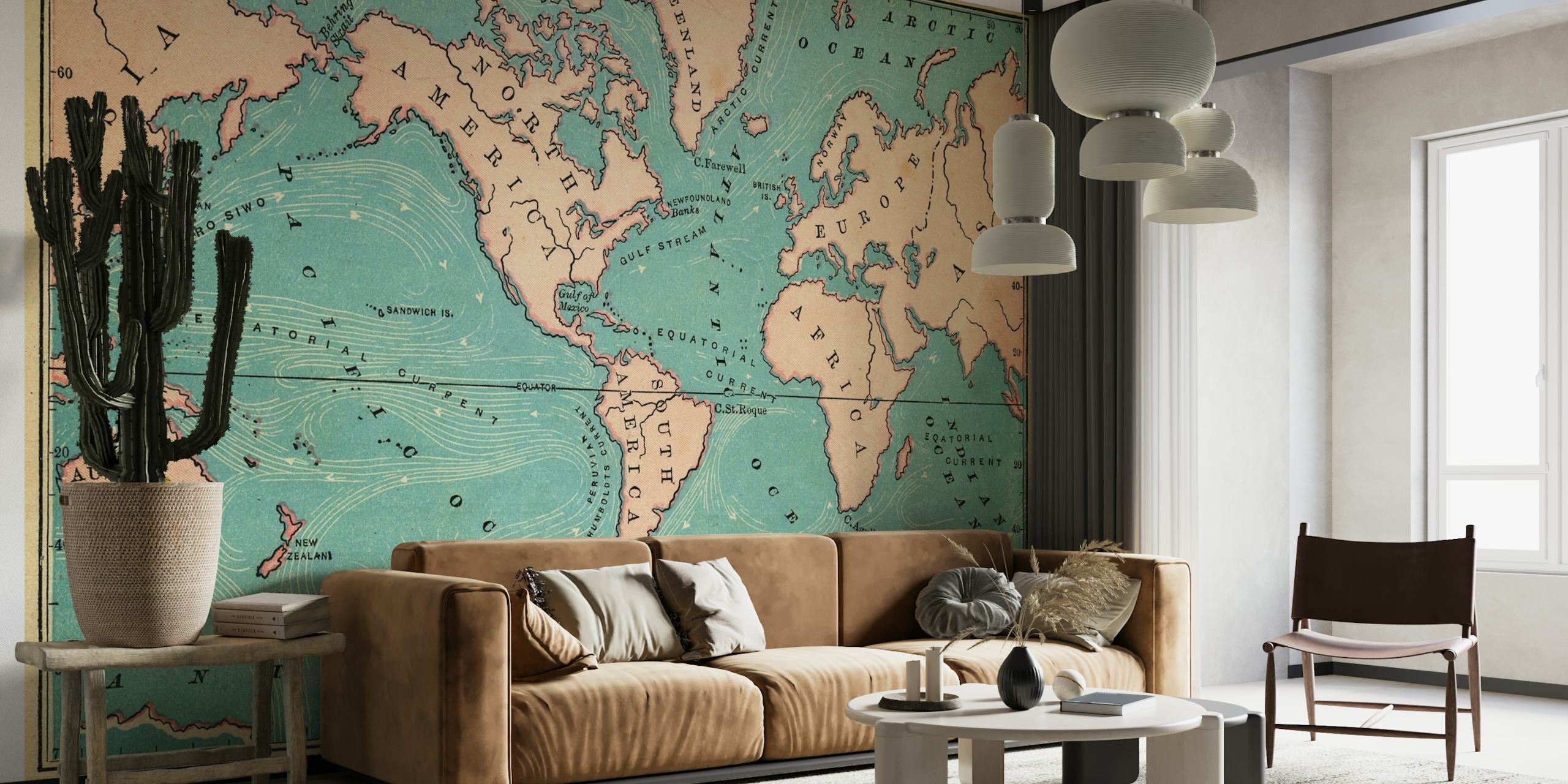 World map retro papel pintado