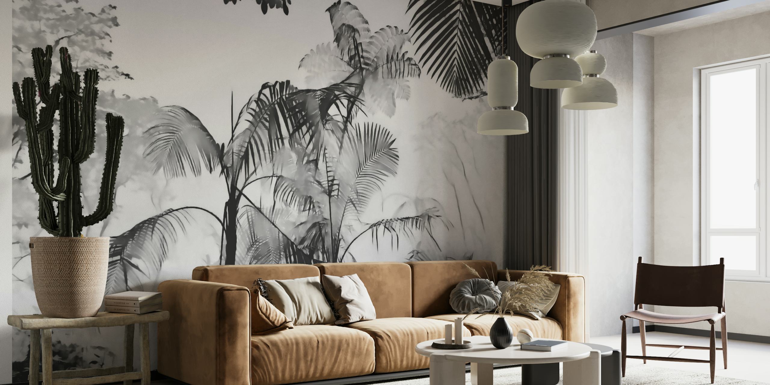 ταπετσαρία Misty Jungle Black And White σε ένα δωμάτιο