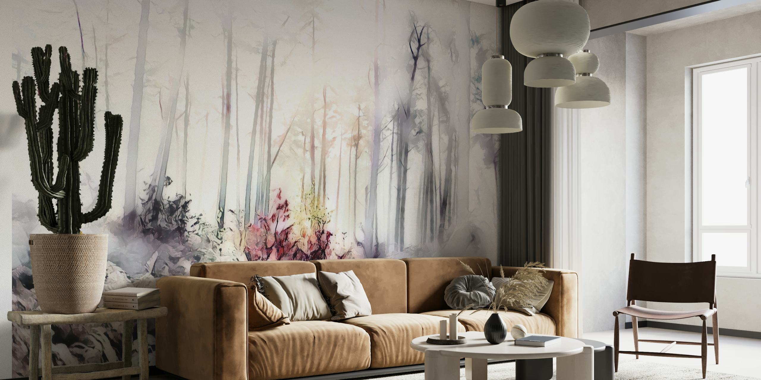 Sunny Misty Forest Wallpaper behang