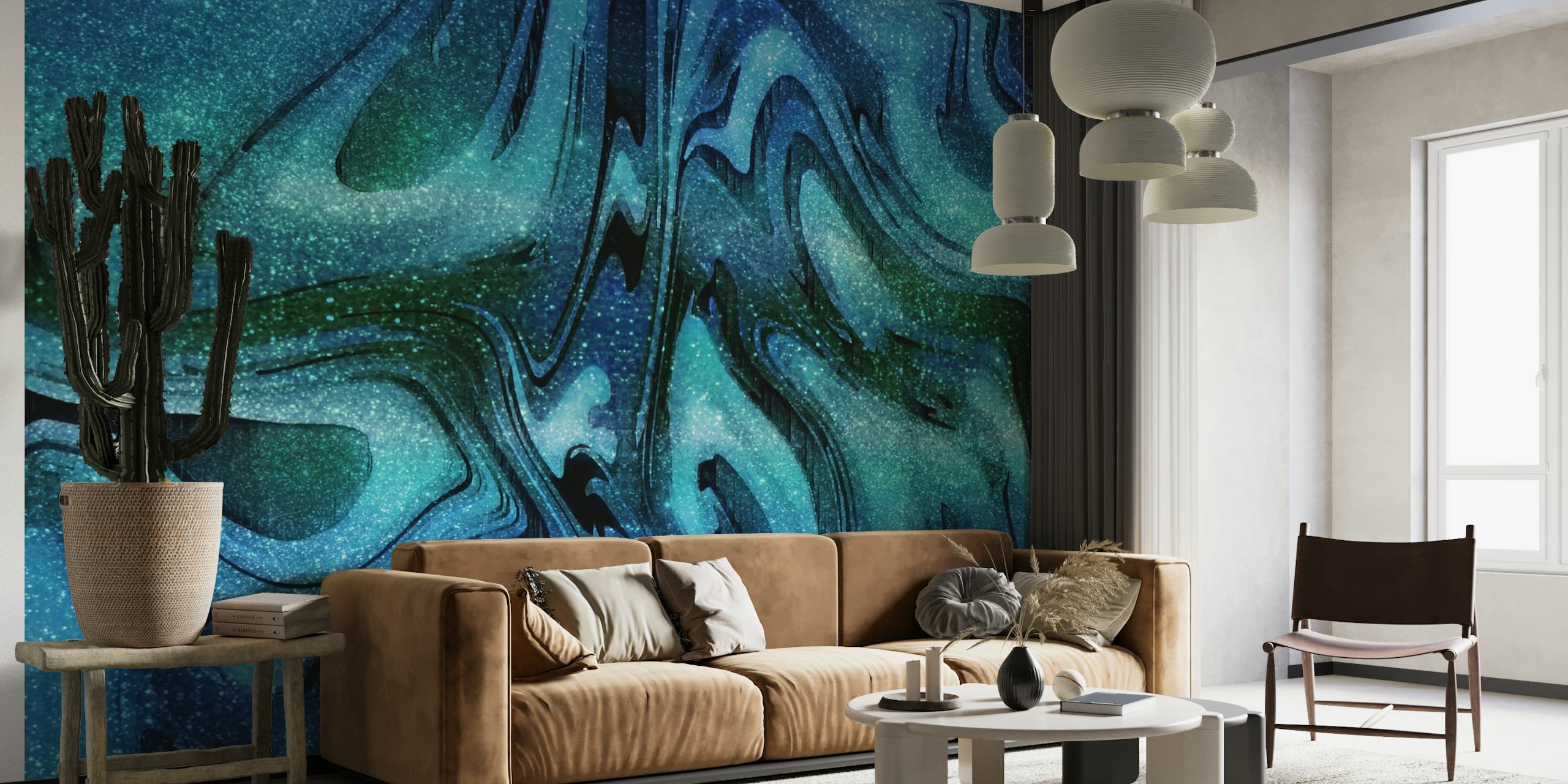 Teal Glitter Marble Abstract behang