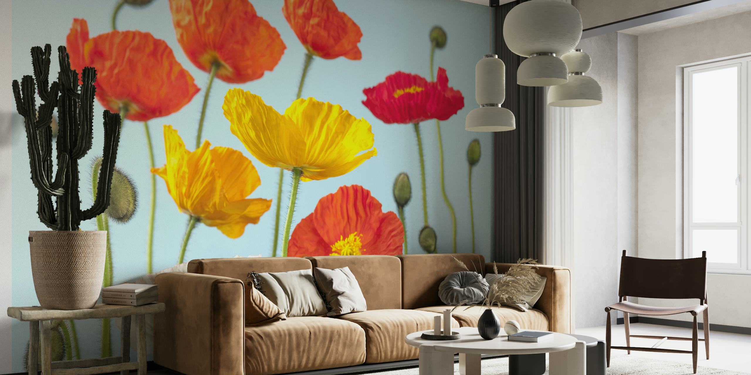 Papel pintado Multicoloured Poppies en una habitación
