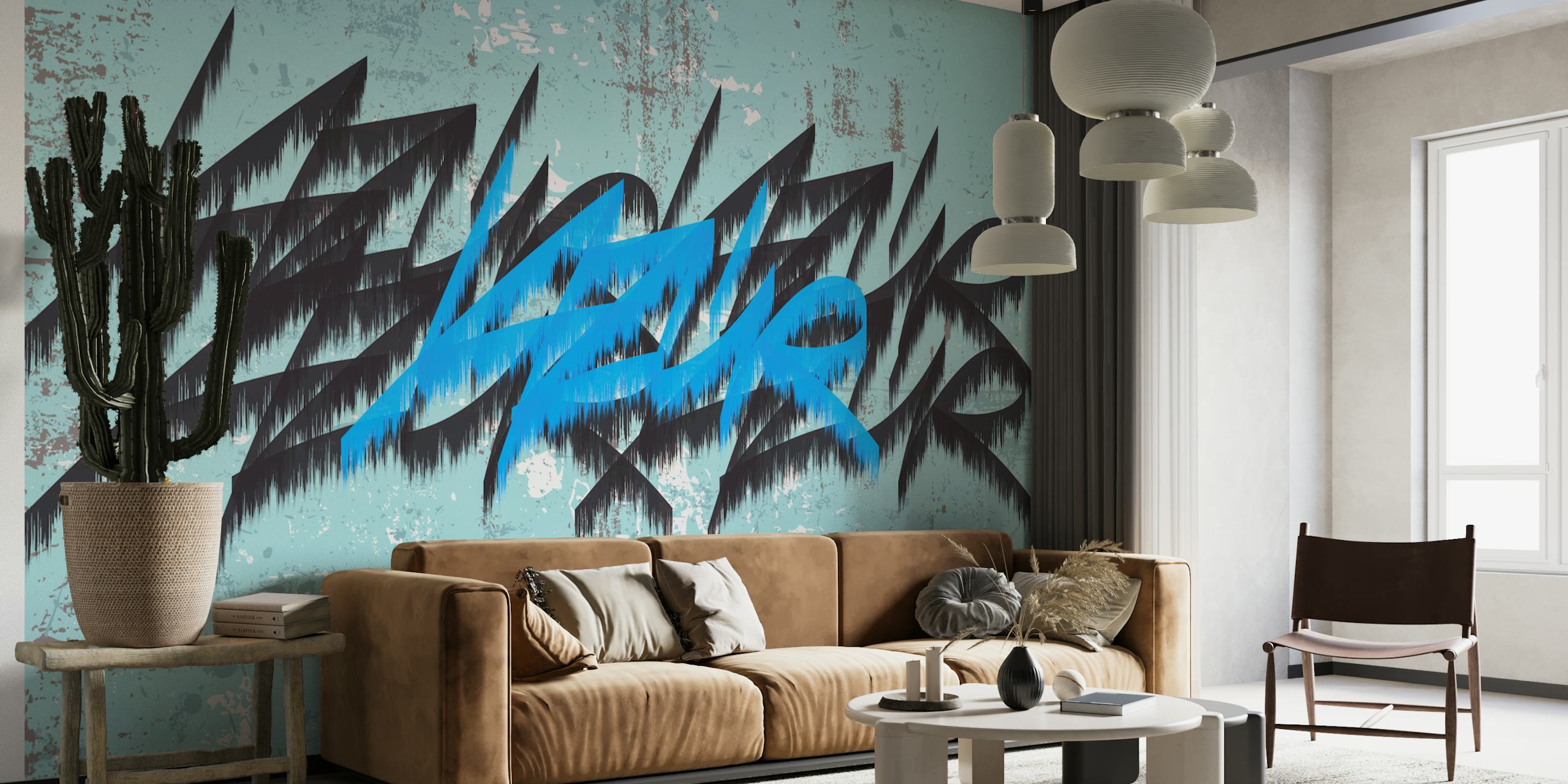 Colorful graffiti style artwork with blue and black patterns wallpaper