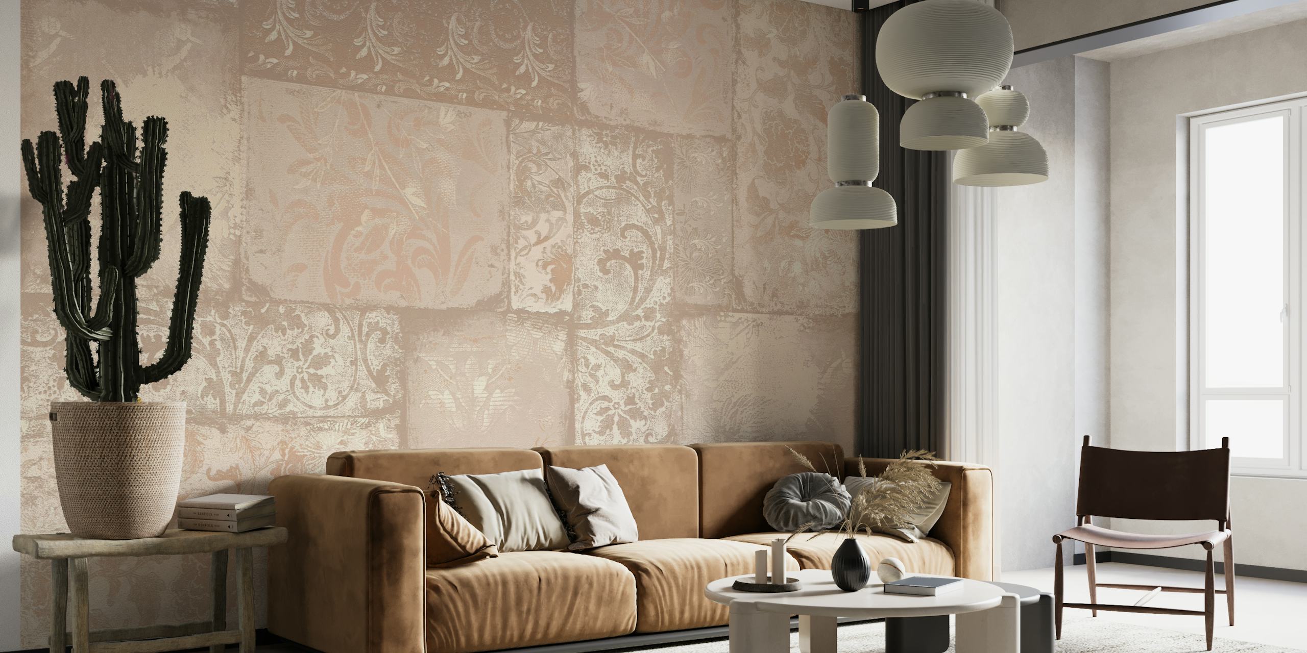 Bohemian Patchwork blush beige wallpaper