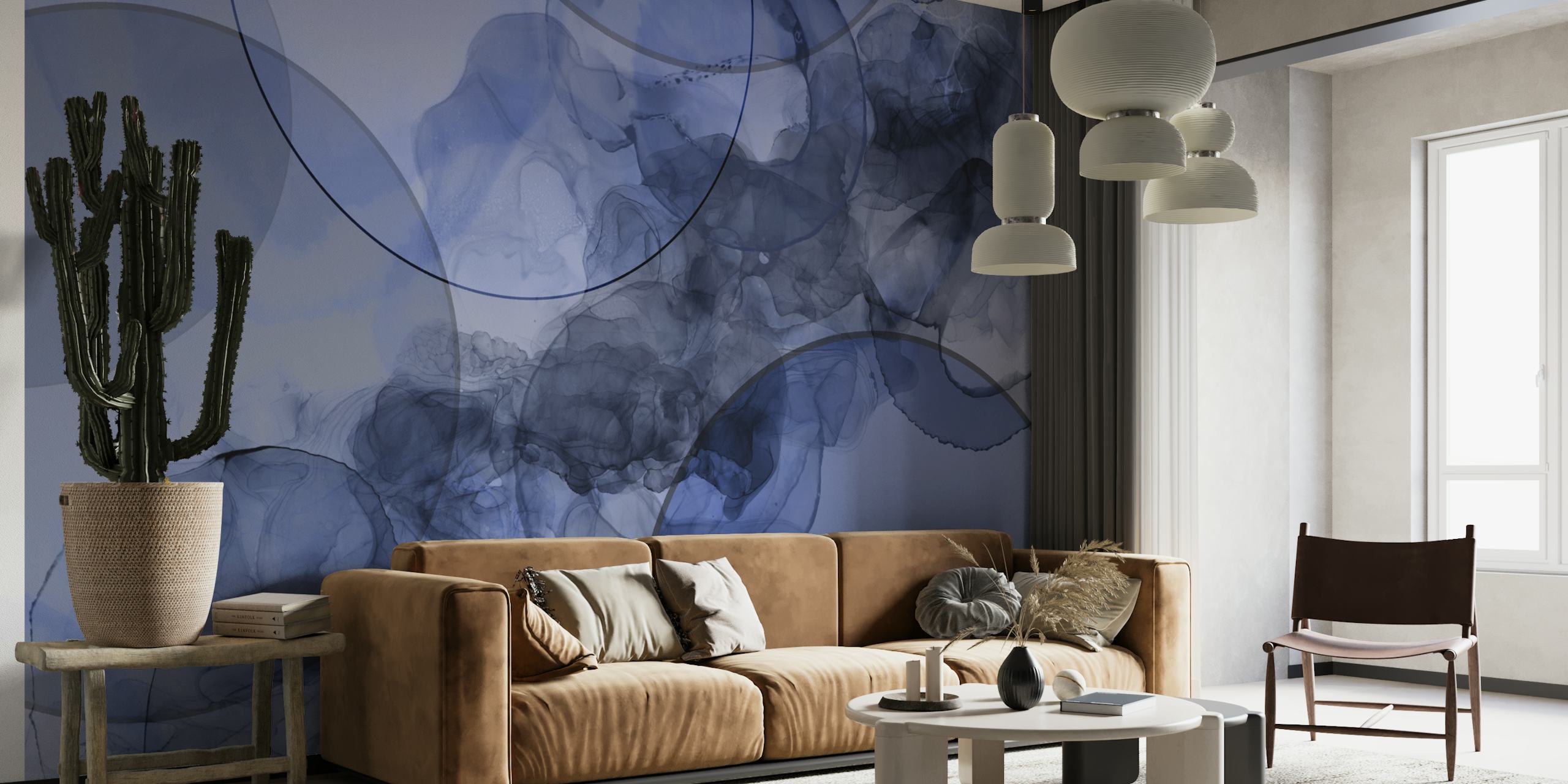 Indigo blue abstract ink circles with soft gradients wallpaper