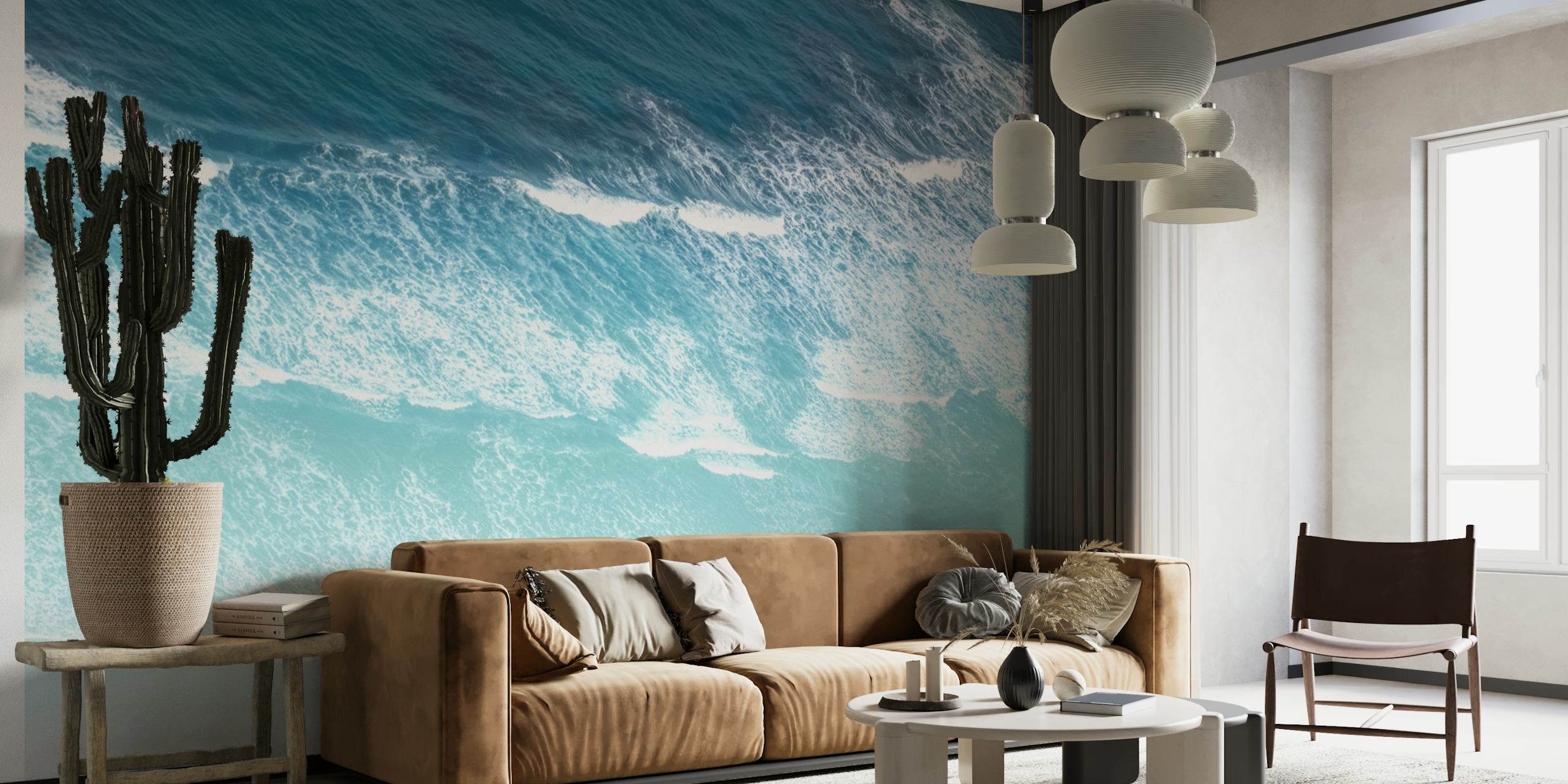 Ocean waves in blue and teal colors wallpaper