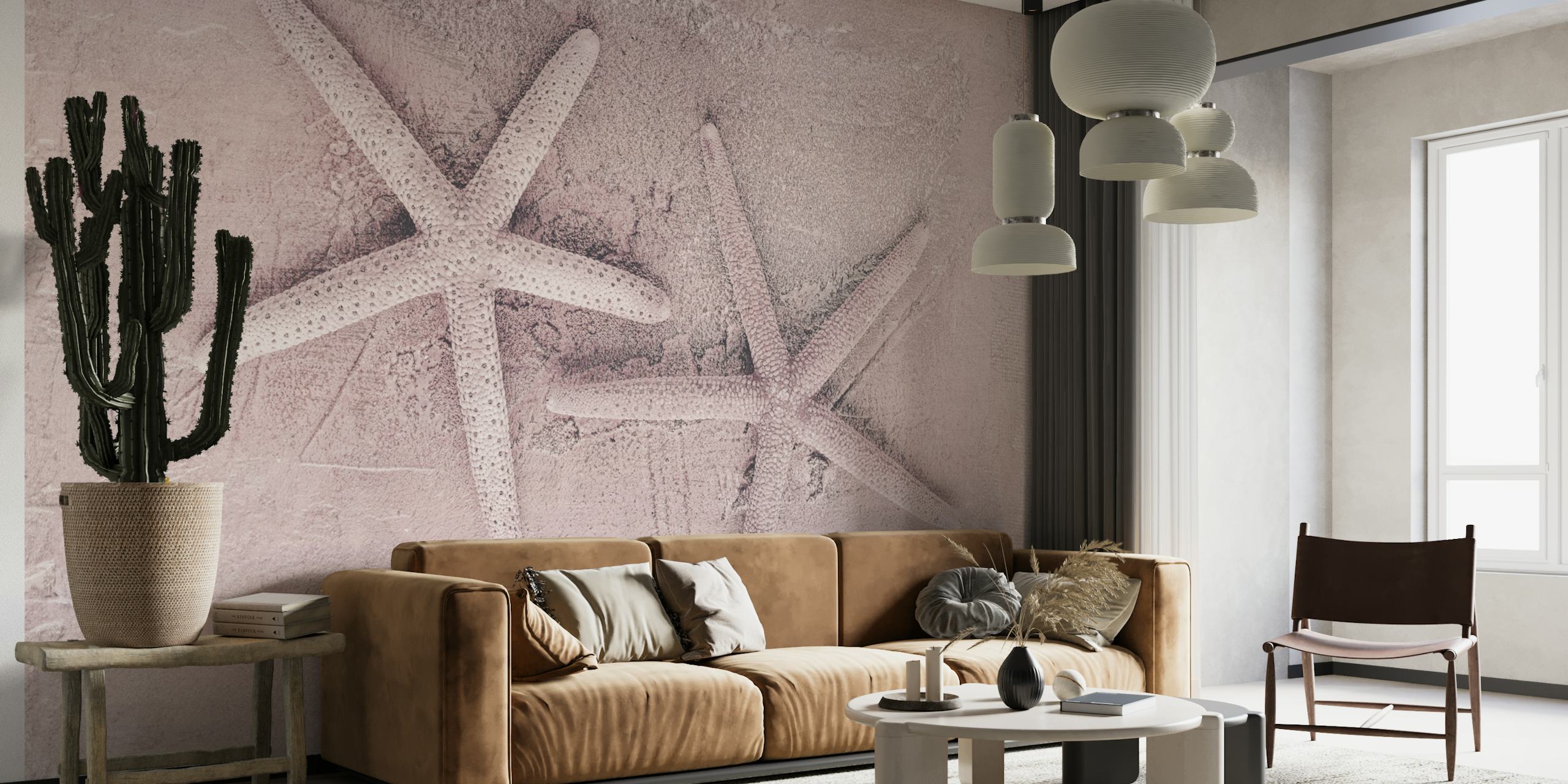 Σχεδίαση ταπετσαρίας Starfish Pink σε ένα δωμάτιο