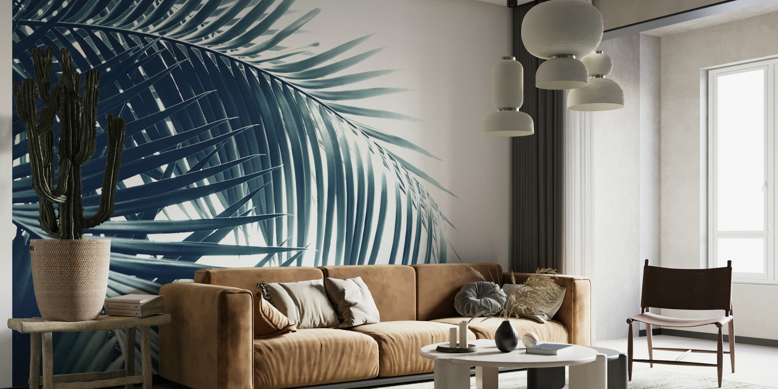 Palm leaves wallpaper on display