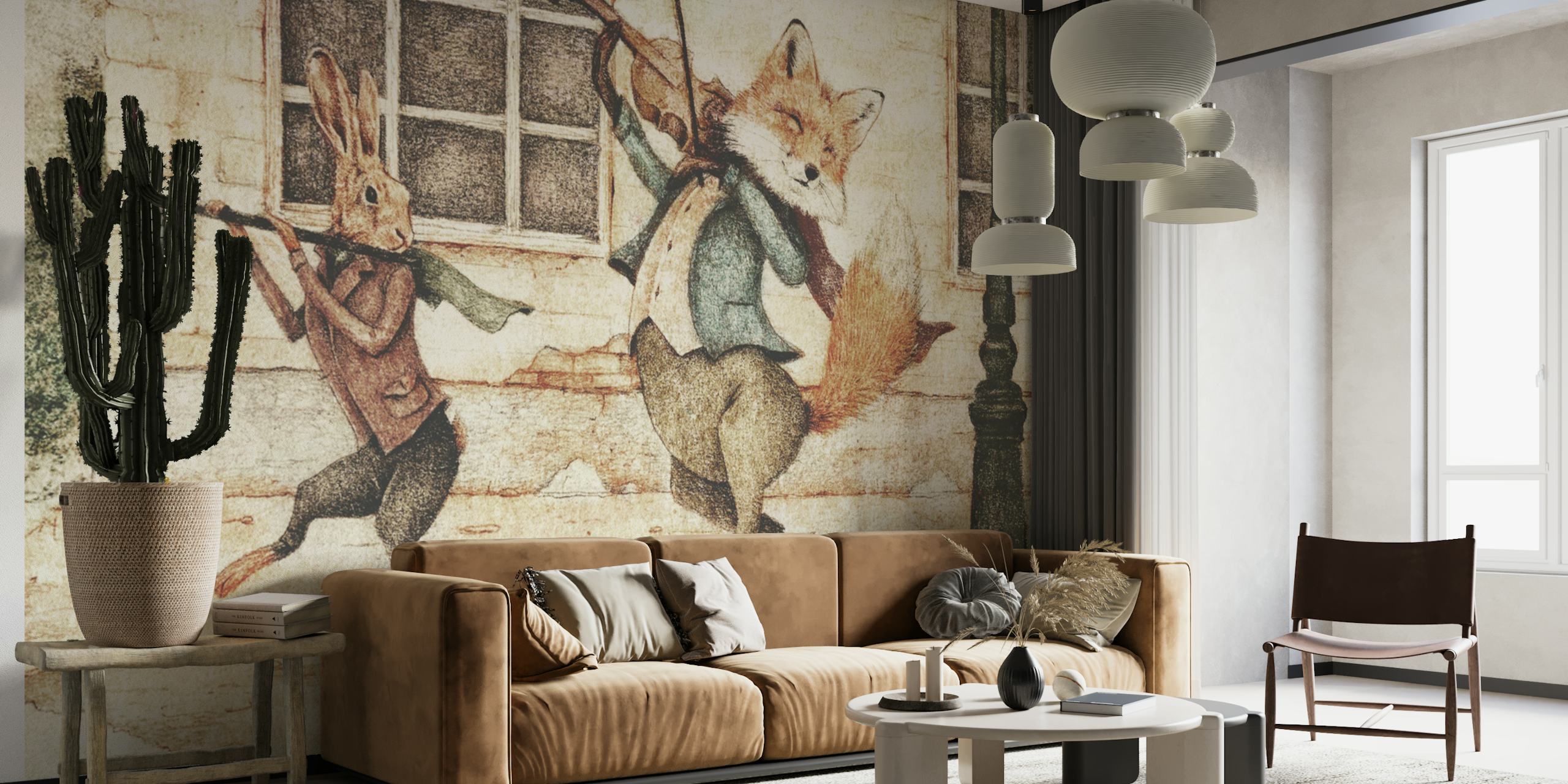 Tapeta s podivnými zvířecími hudebníky v pokoji