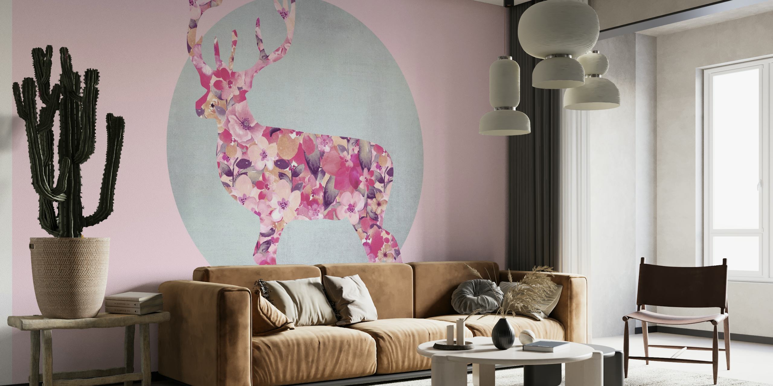 Pastel Colored Floral Deer papel de parede