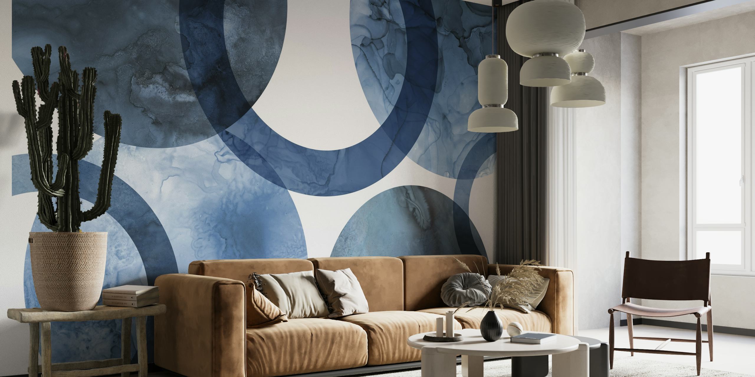 Mid Century Modern Round Blue behang