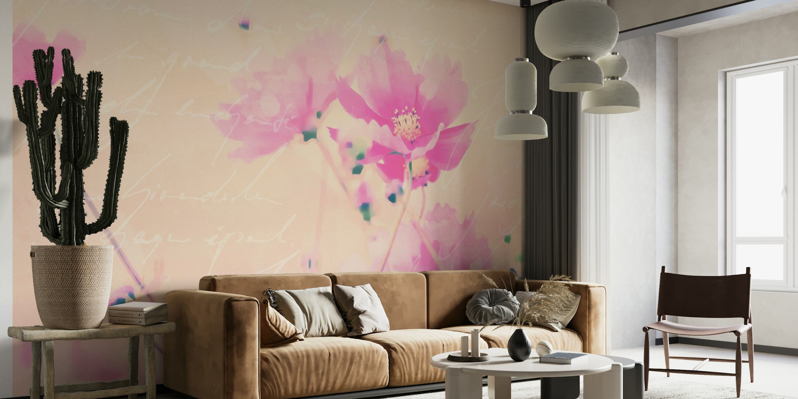 Pink Pastel Floral Art behang