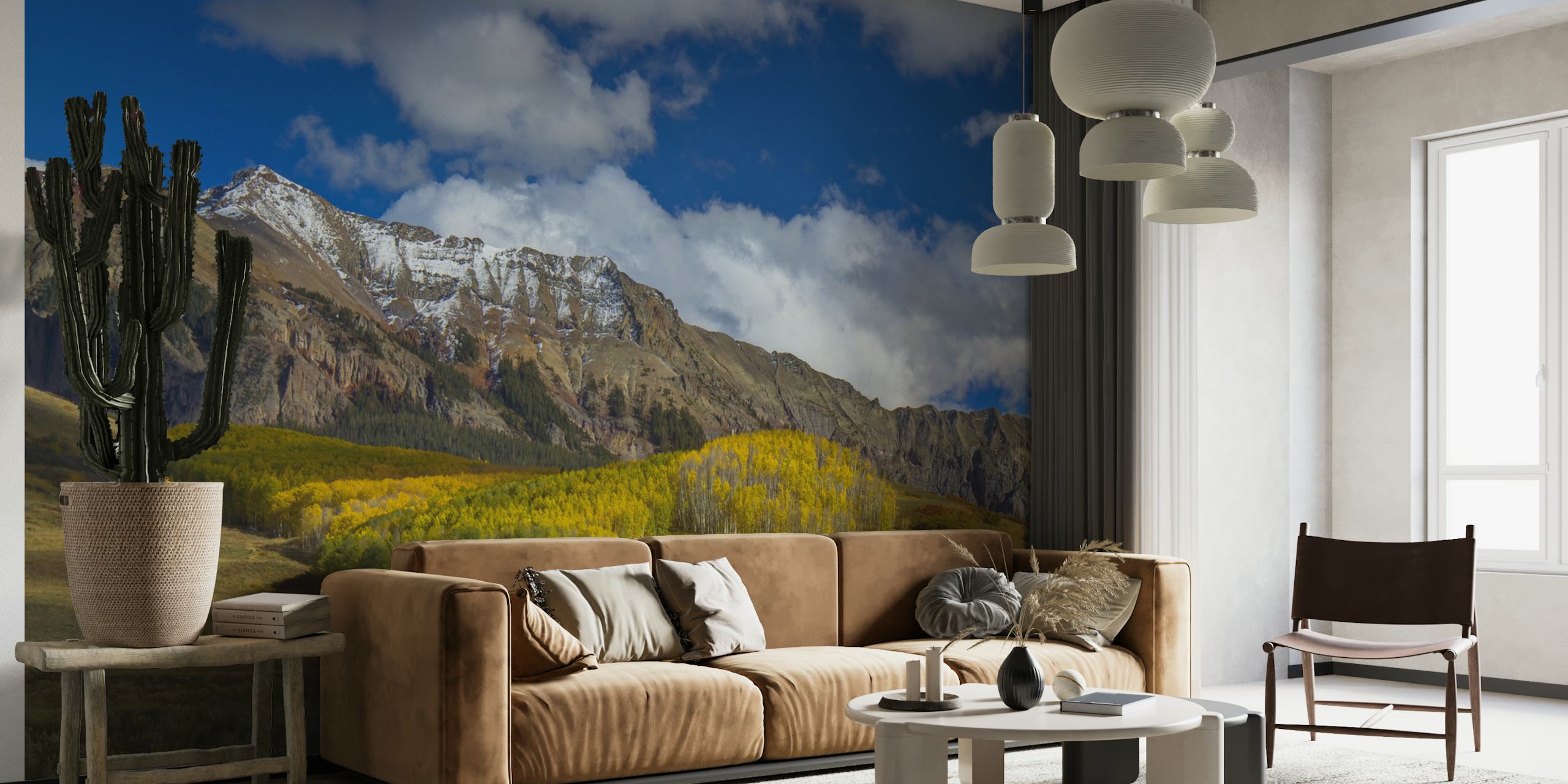 Wall mural of Colorado mountains in autumn with golden aspen trees and snow-capped peaks
