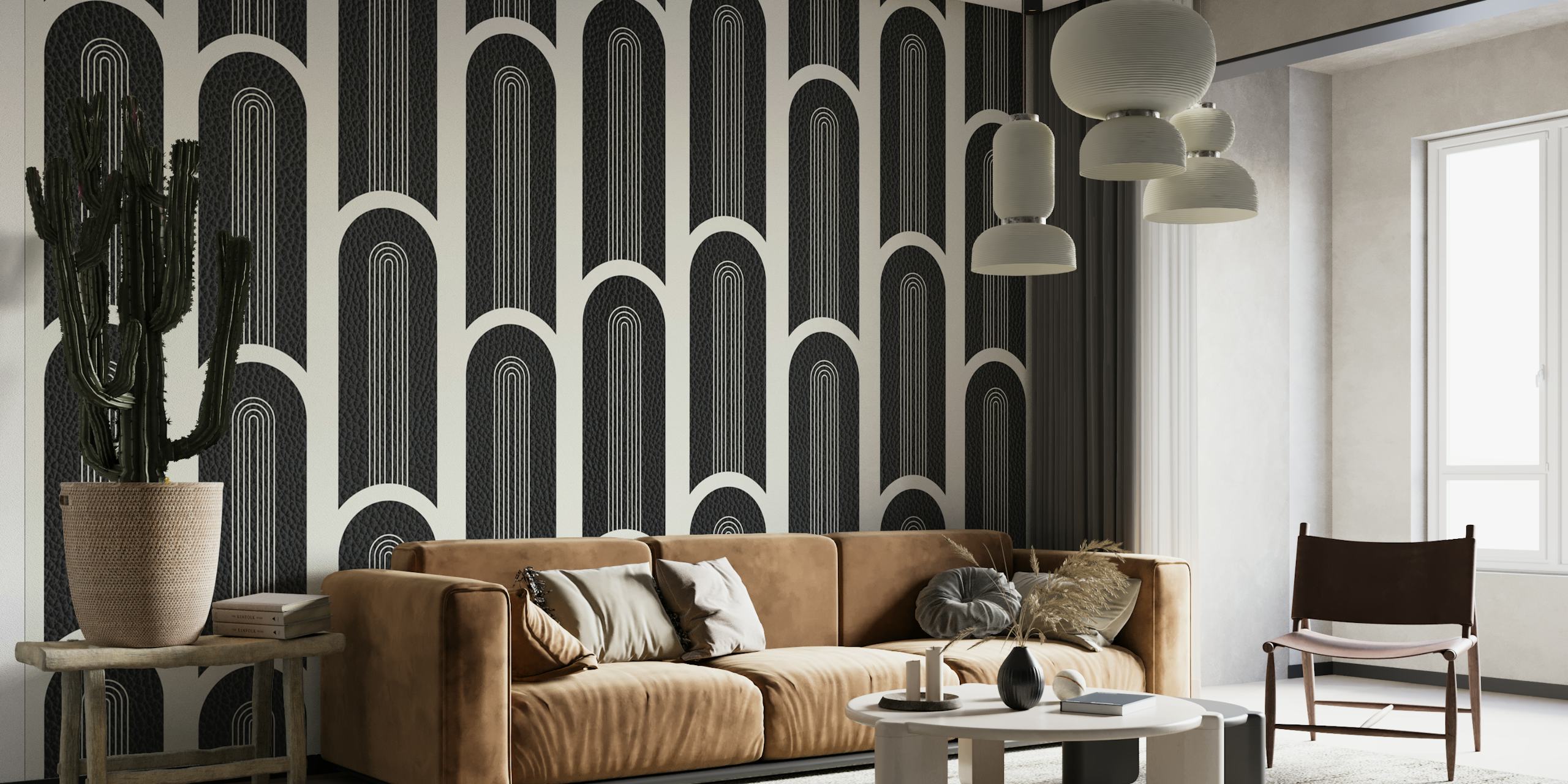Mid Century Arches i sort tapet i et rum