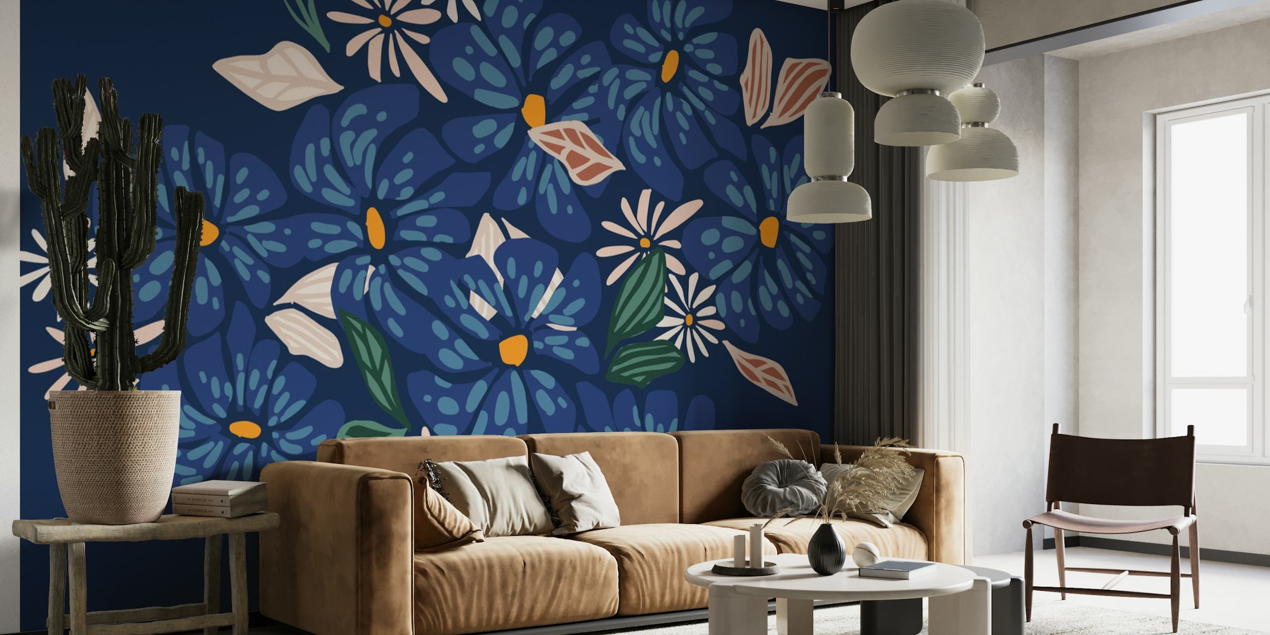 Floral abundance Blue wallpaper
