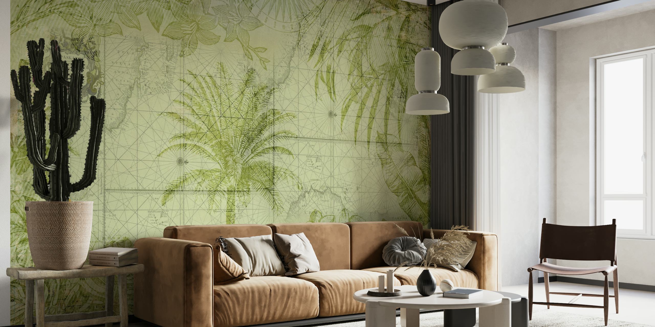 Vintage Map And Exotic Jungle wallpaper
