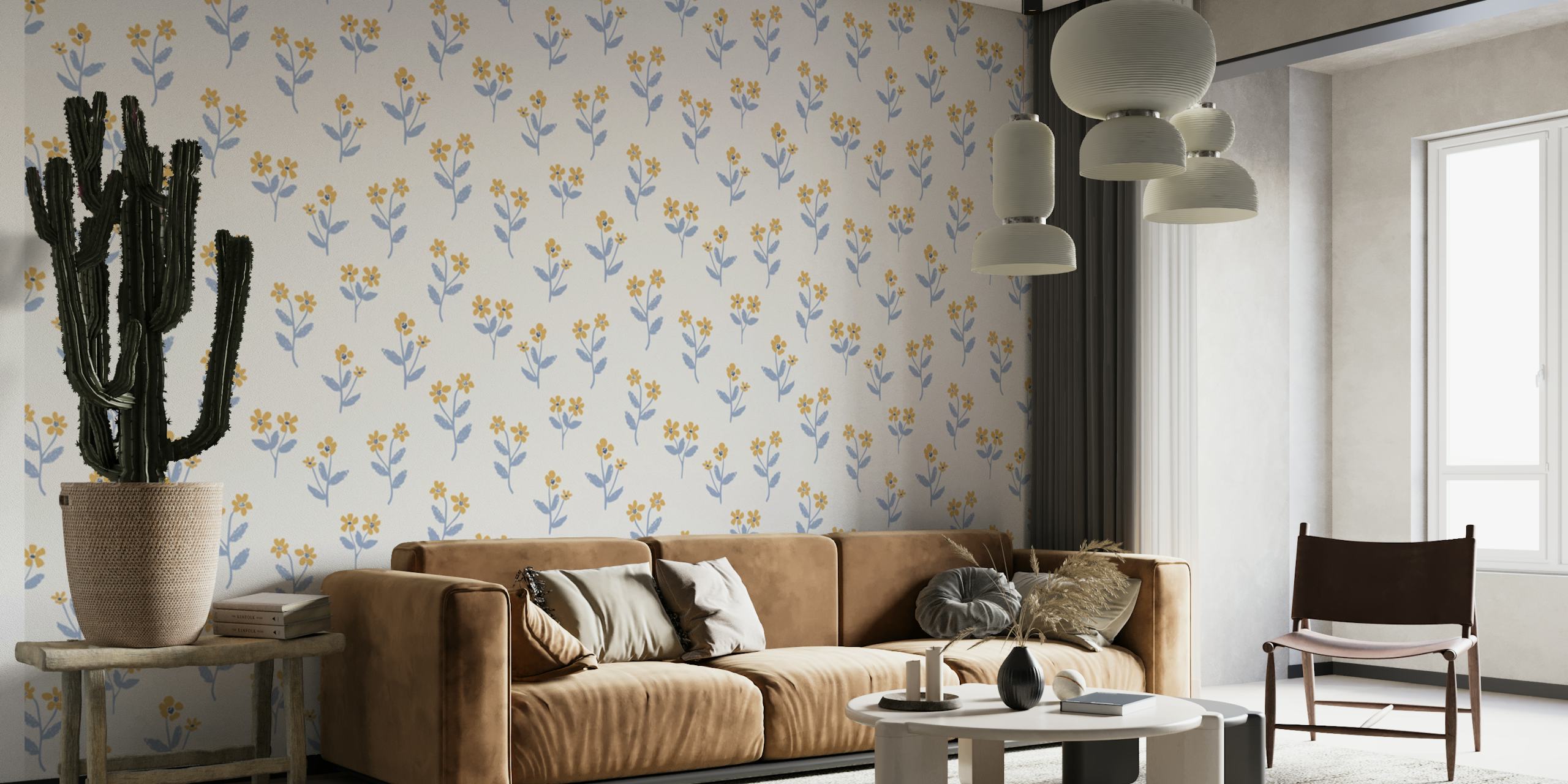 Sophia blue yellow papel de parede floral