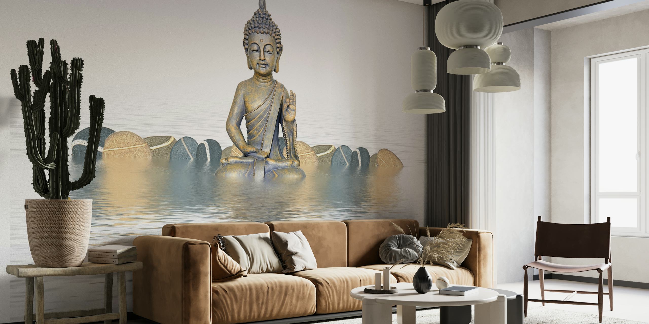 Zen Style Buddha tapet i en modern miljö