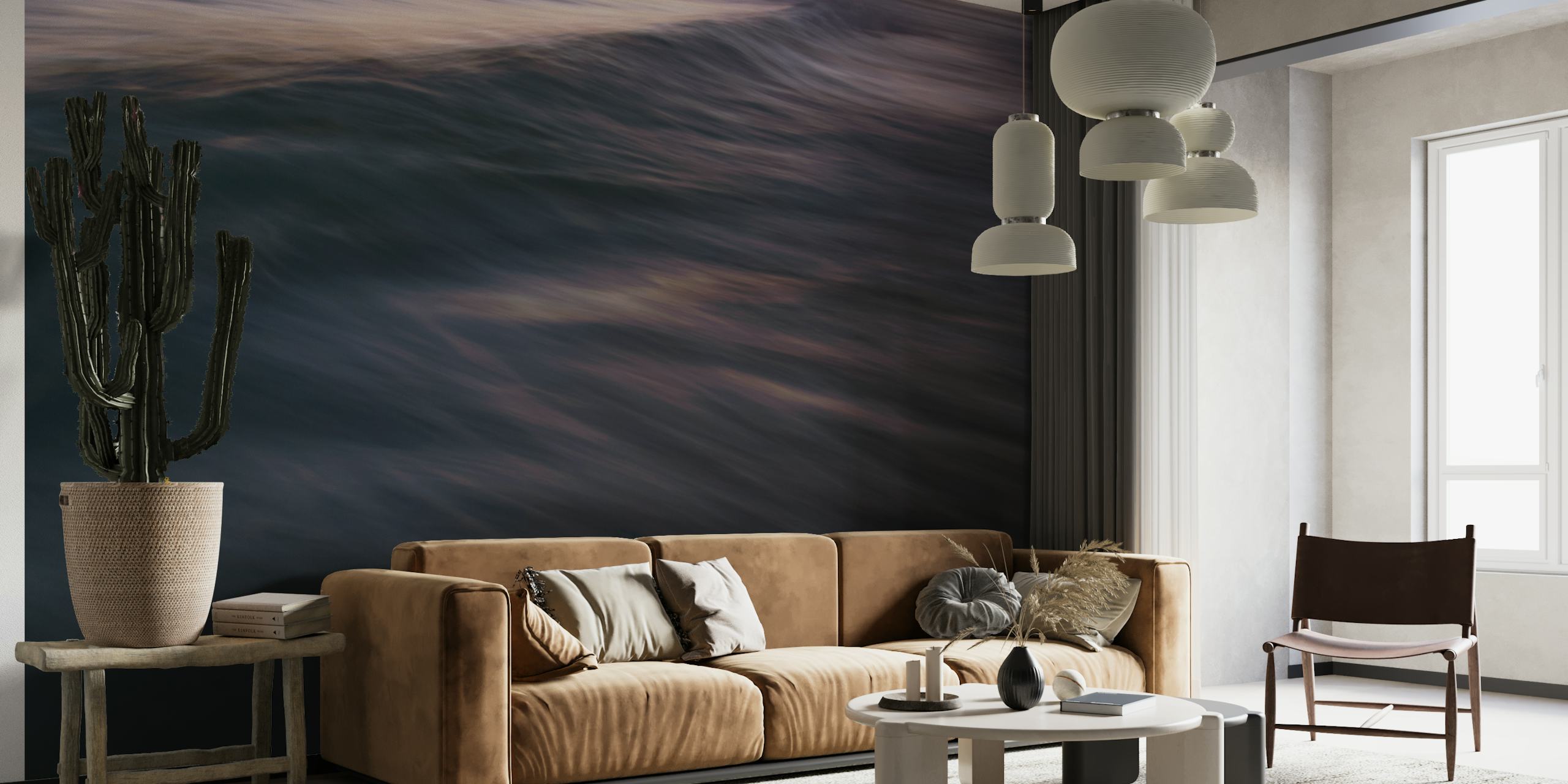 Abstract ocean waves wall mural with serene blurred motion