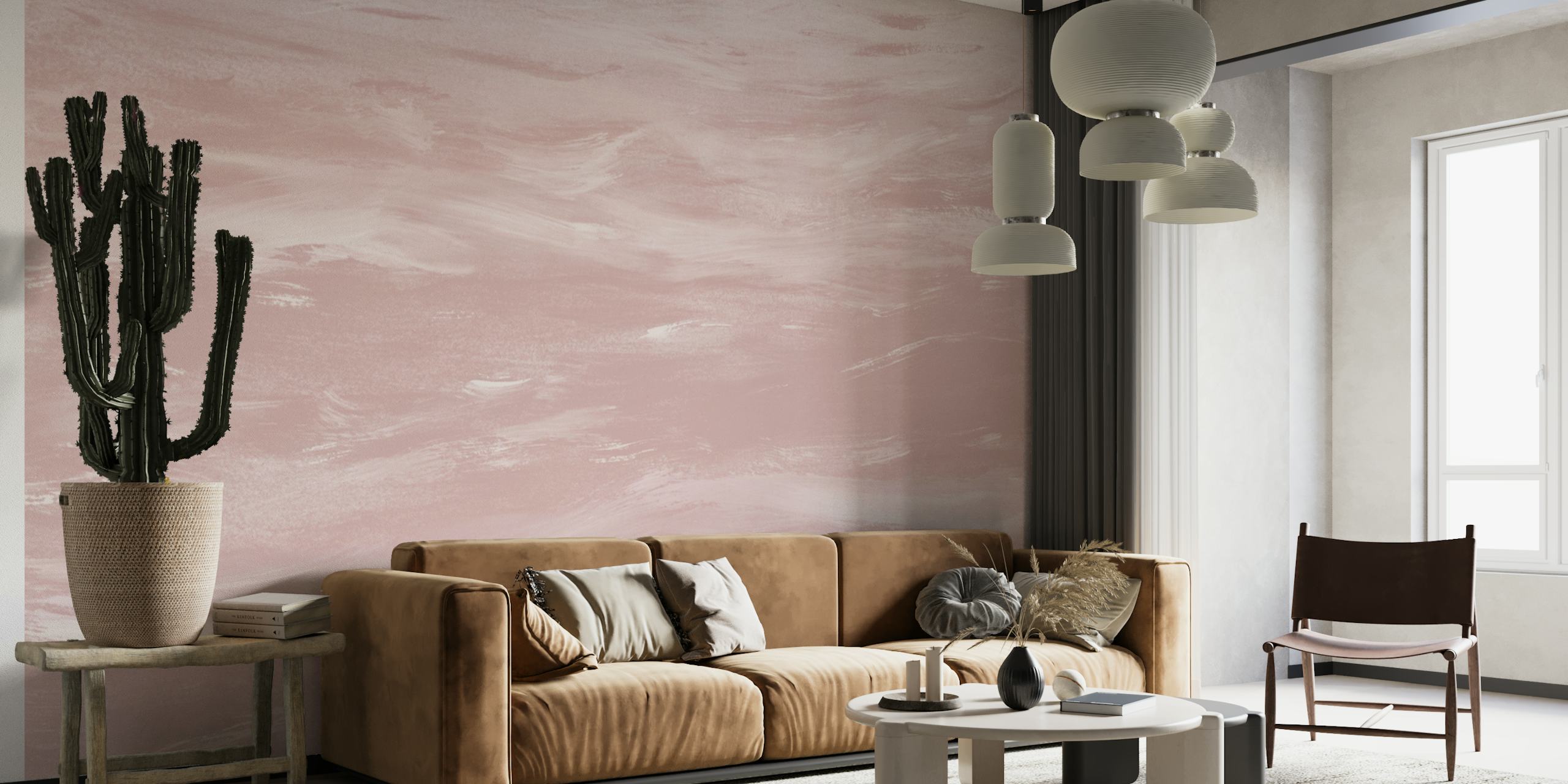 Blush watercolor dream wallpaper in a room