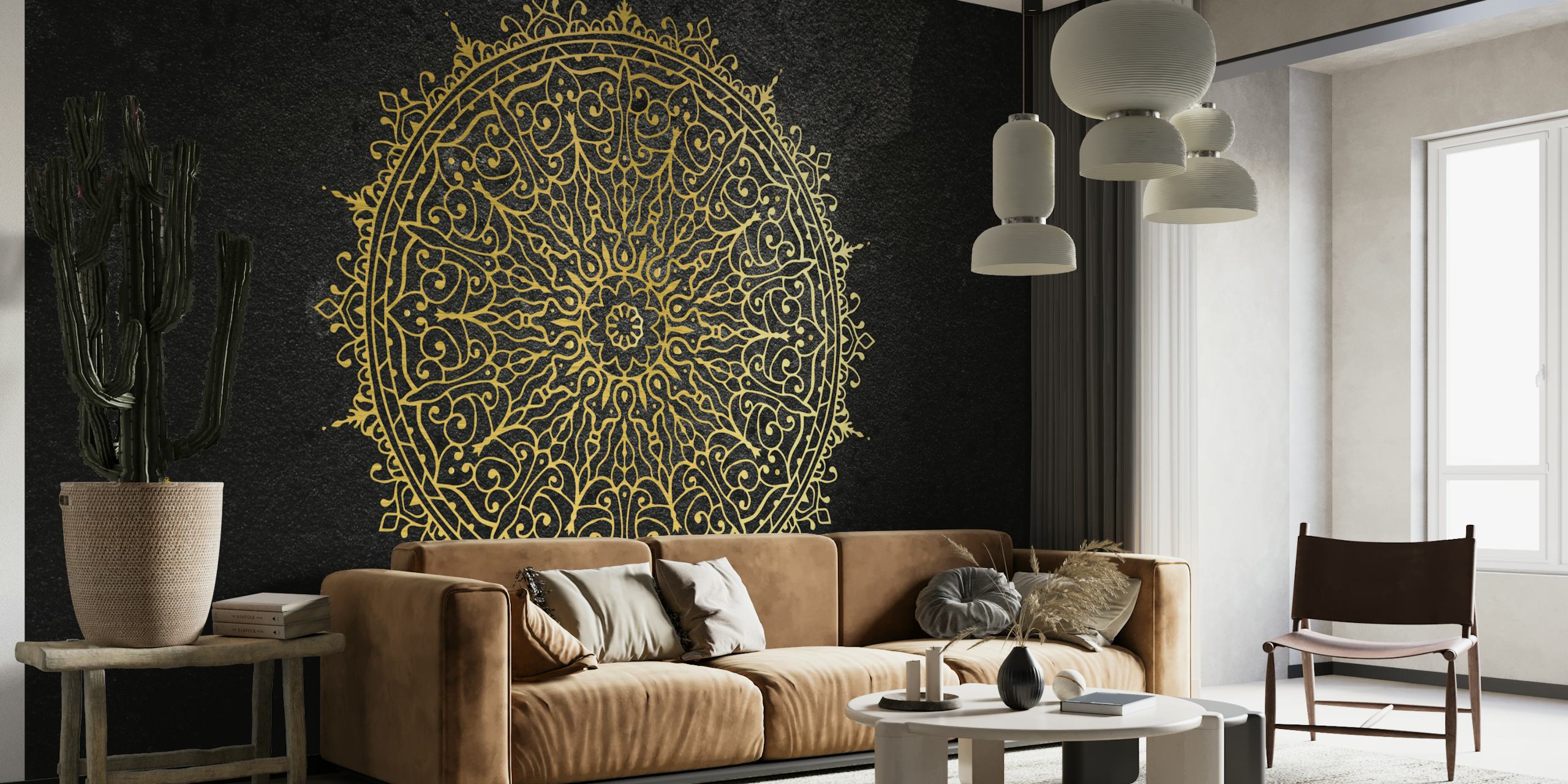 Mandala in Black and Gold wallpaper in a room