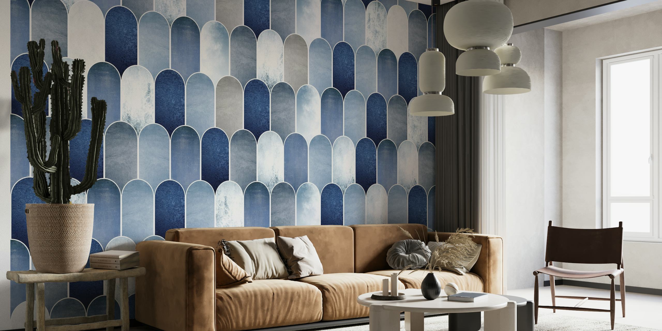 Tiled Wall in Blue and Grey behang