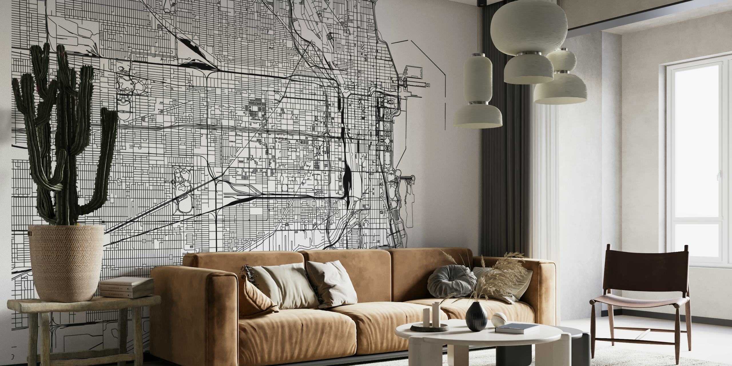 Design de Mural Wallpaper Detalhado Chicago Map
