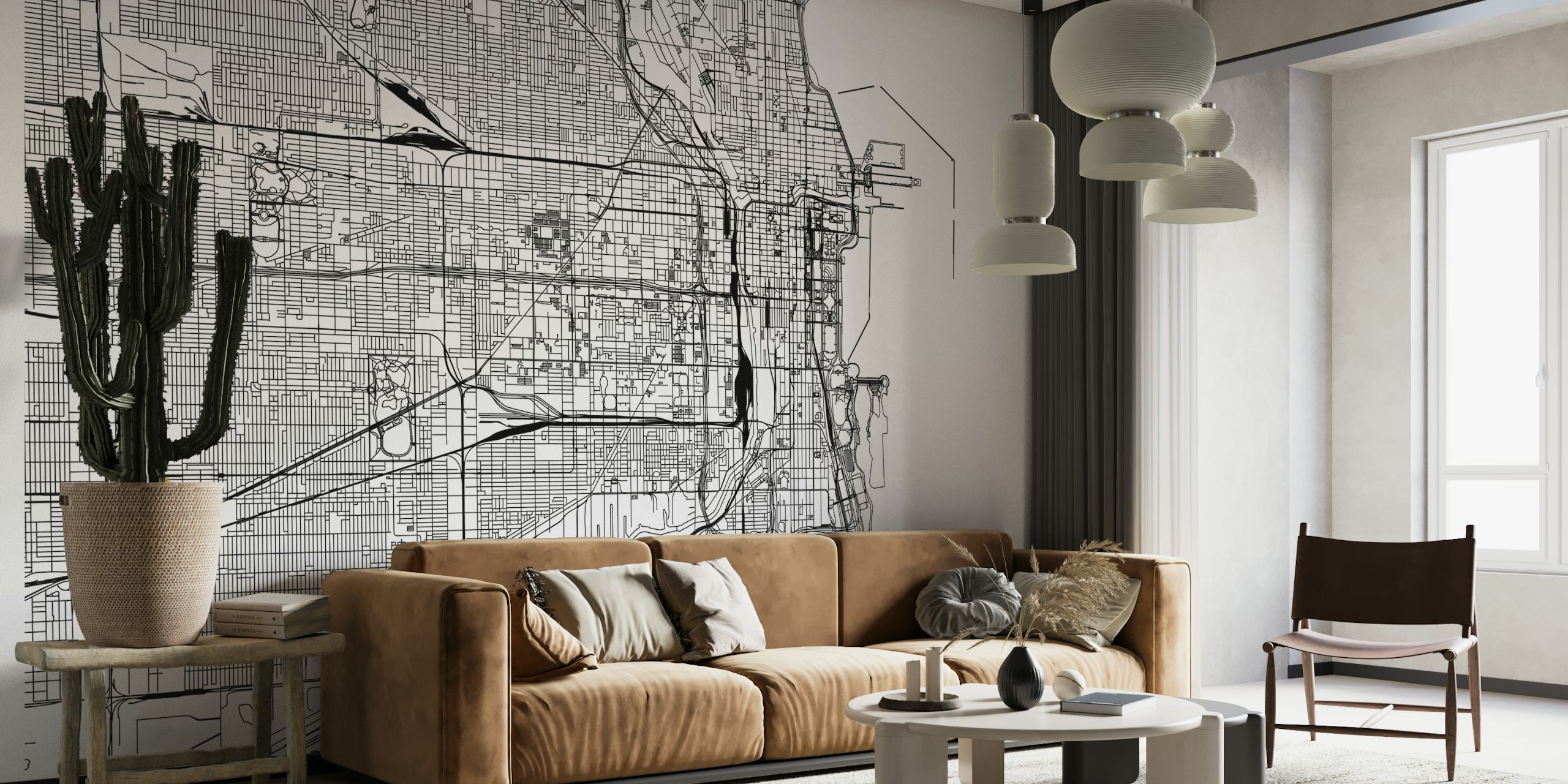 Detailed Chicago Map Wall Mural Wallpaper Design